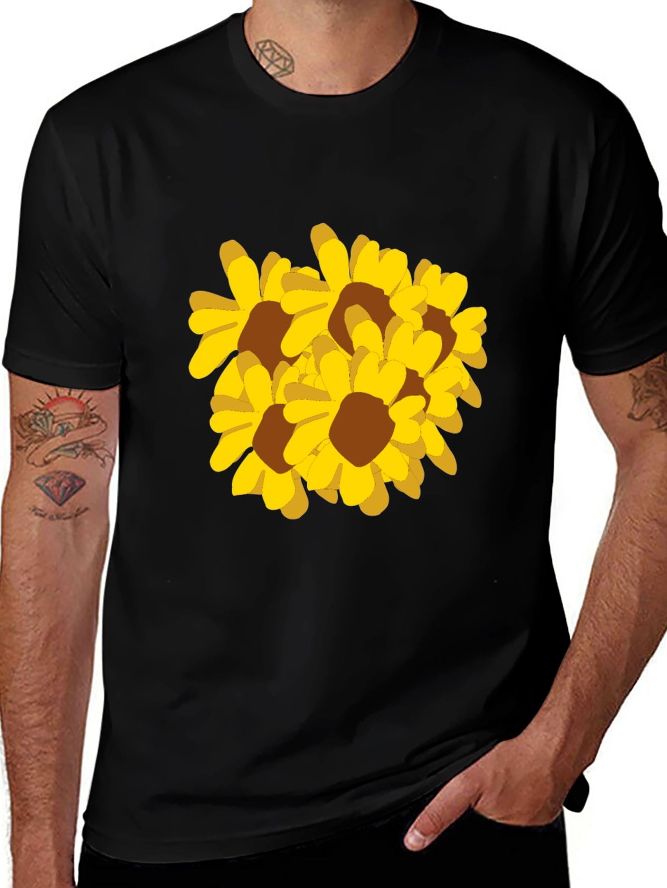 Variant 23 of Black T-Shirt with Yellow Sunflower Graphic