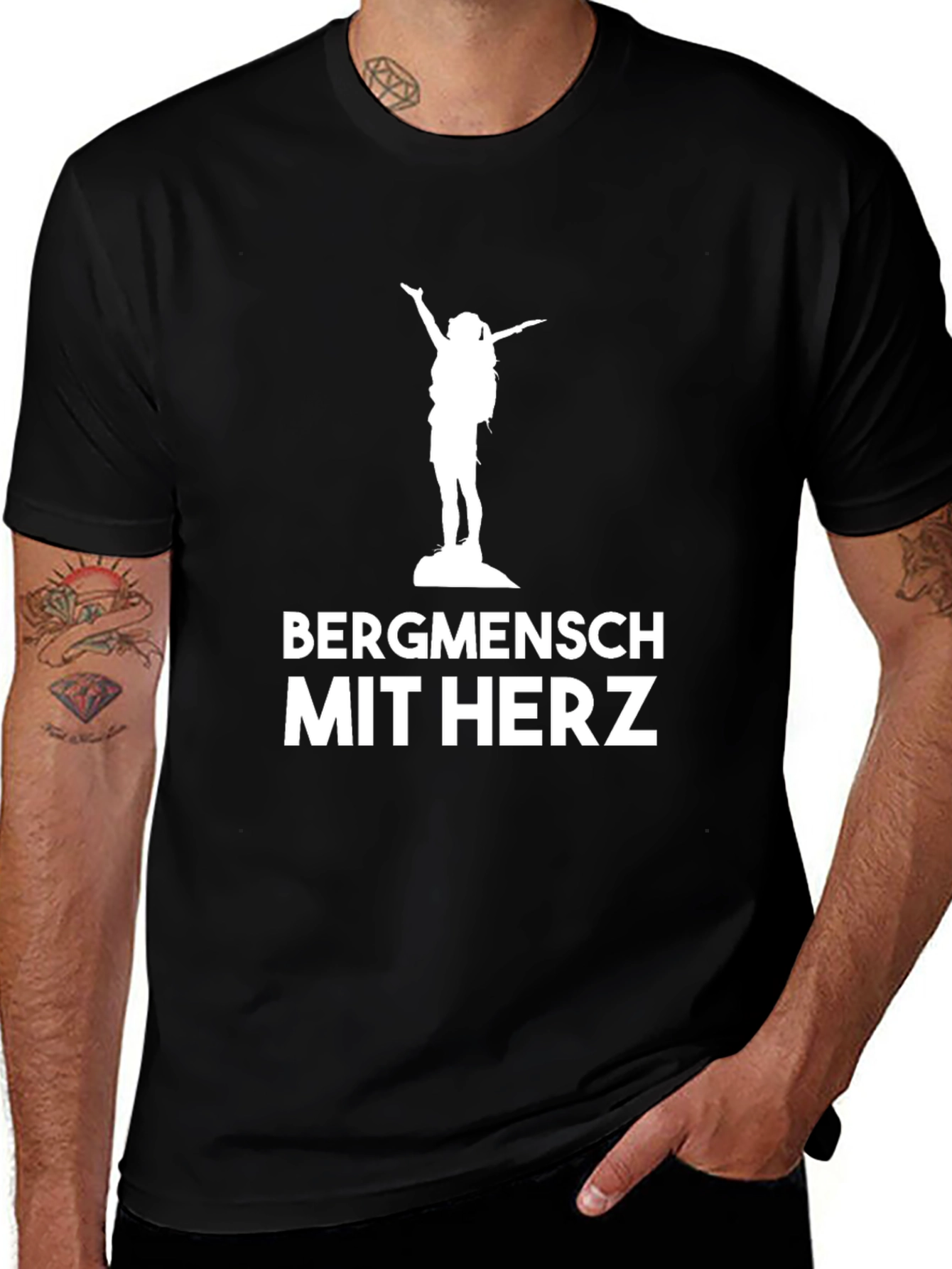 Bergmensch Mit Herz T-Shirt Black
