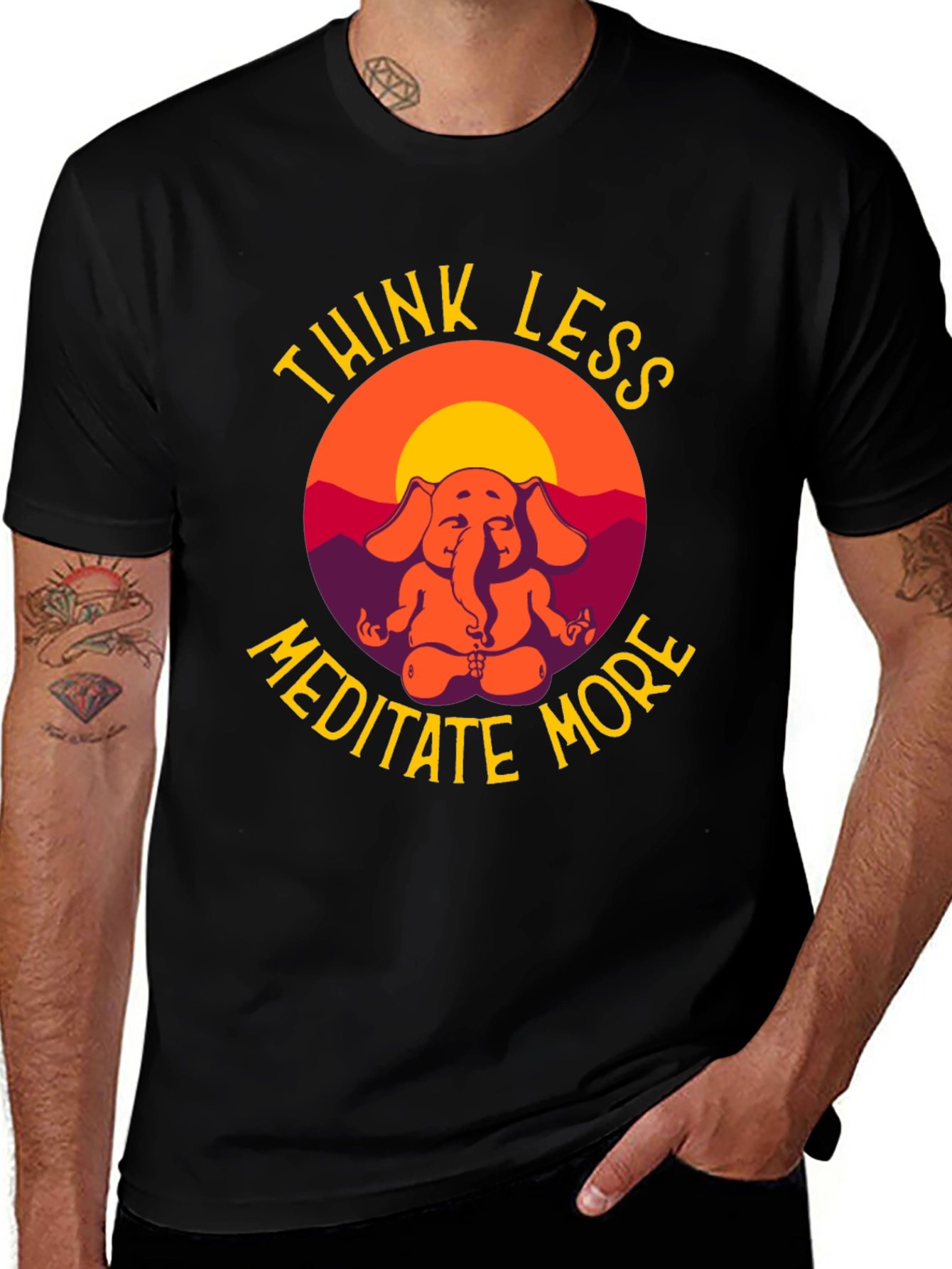 Variant 20 of Think Less Meditate More Elephant Graphic T-Shirt