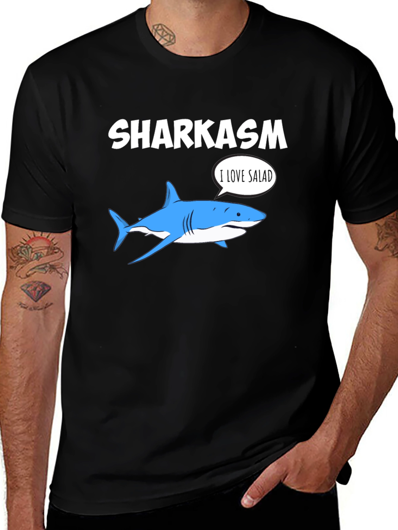 Variant 15 of Sharkasm: I Love Salad Black T-Shirt