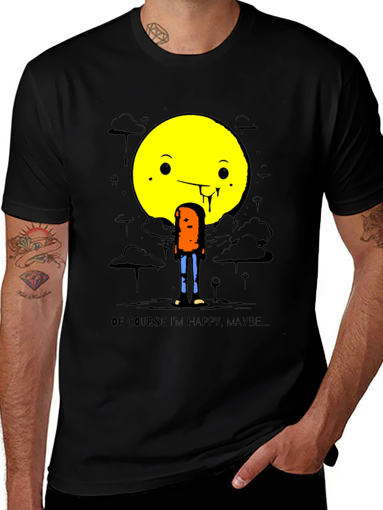 Variant 13 of Humorous 'Happy, Maybe' Graphic Tee