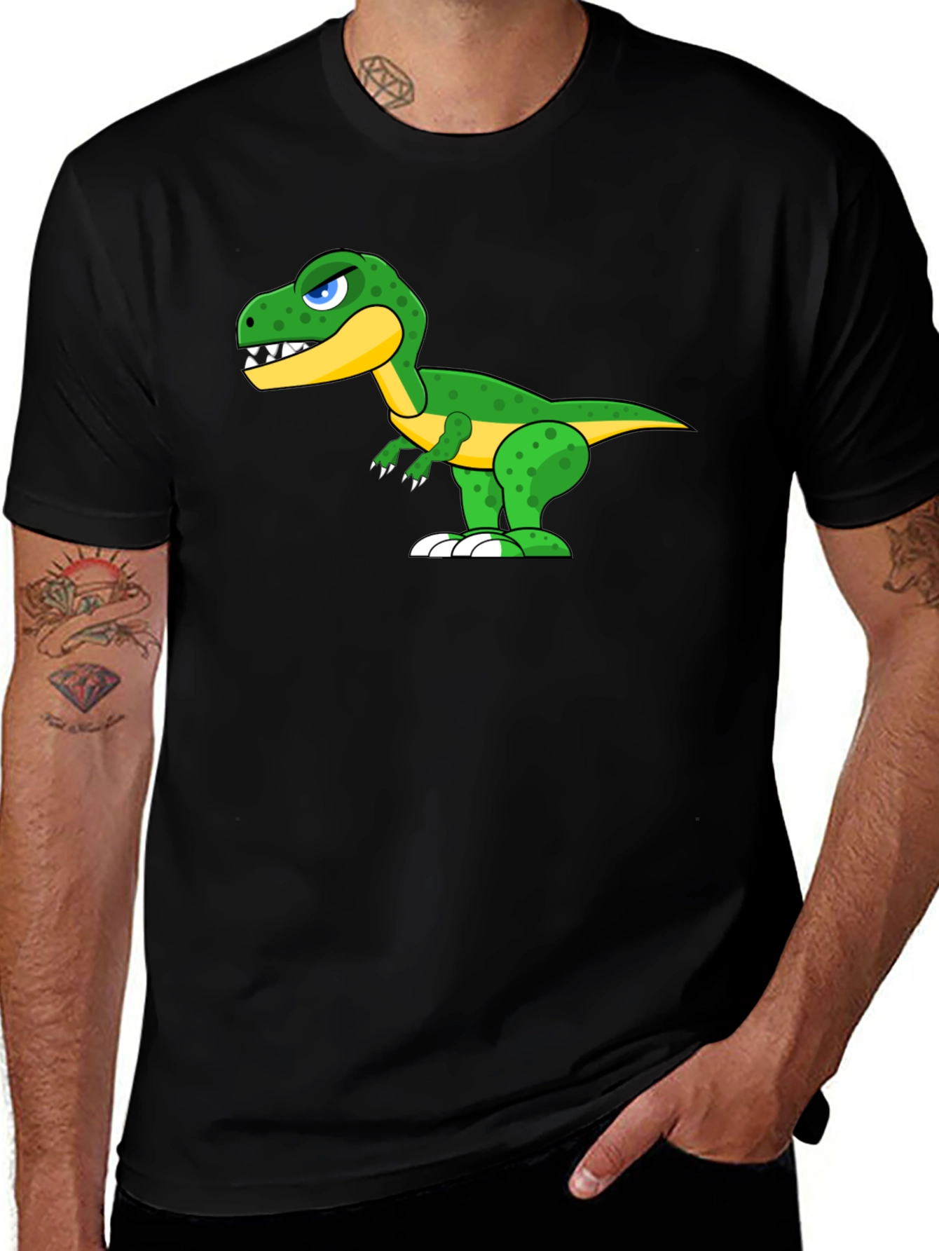 Variant 29 of Cartoon Dinosaur Graphic Black T-Shirt