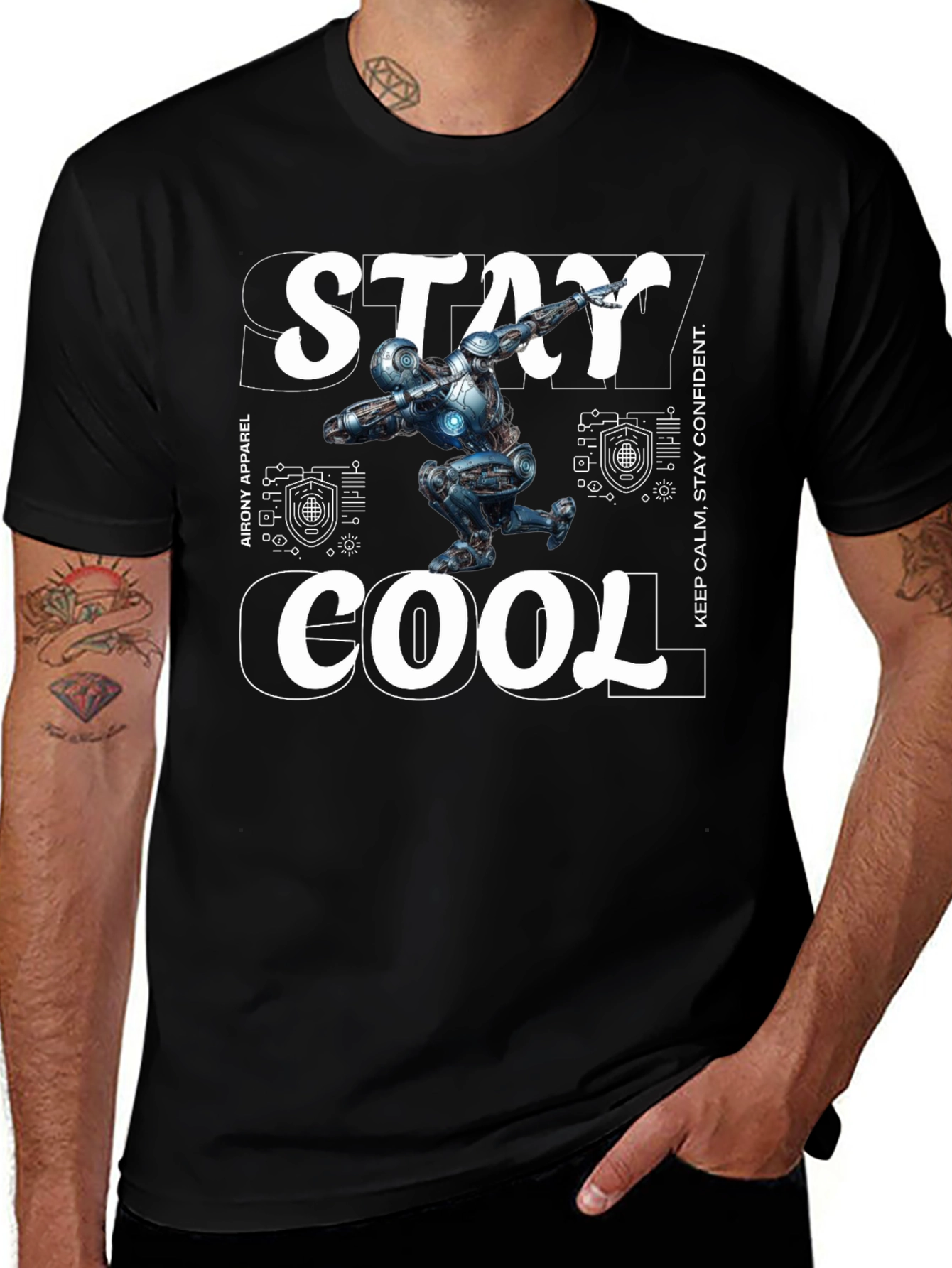 Variant 20 of Stay Cool Robot Dab Graphic Tee - Trendy Men's T-Shirt