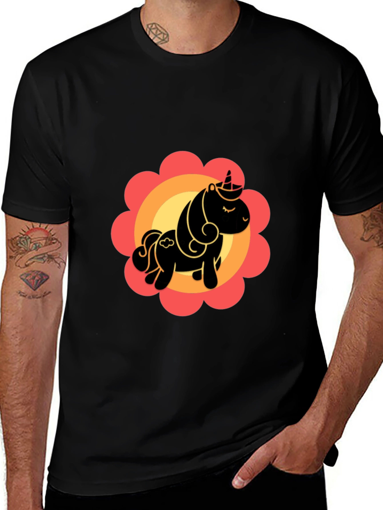 Variant 10 of Unicorn Flower Graphic Tee - Men's Black T-Shirt