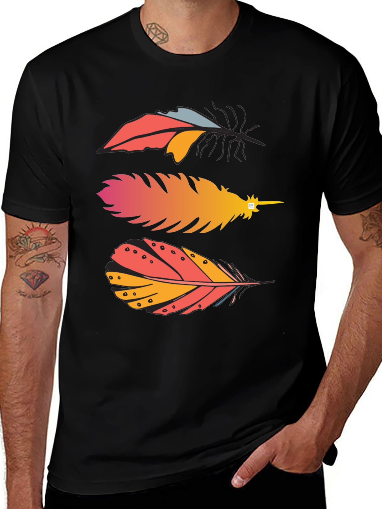 Variant 13 of Feather Graphic Black T-Shirt - Casual Style