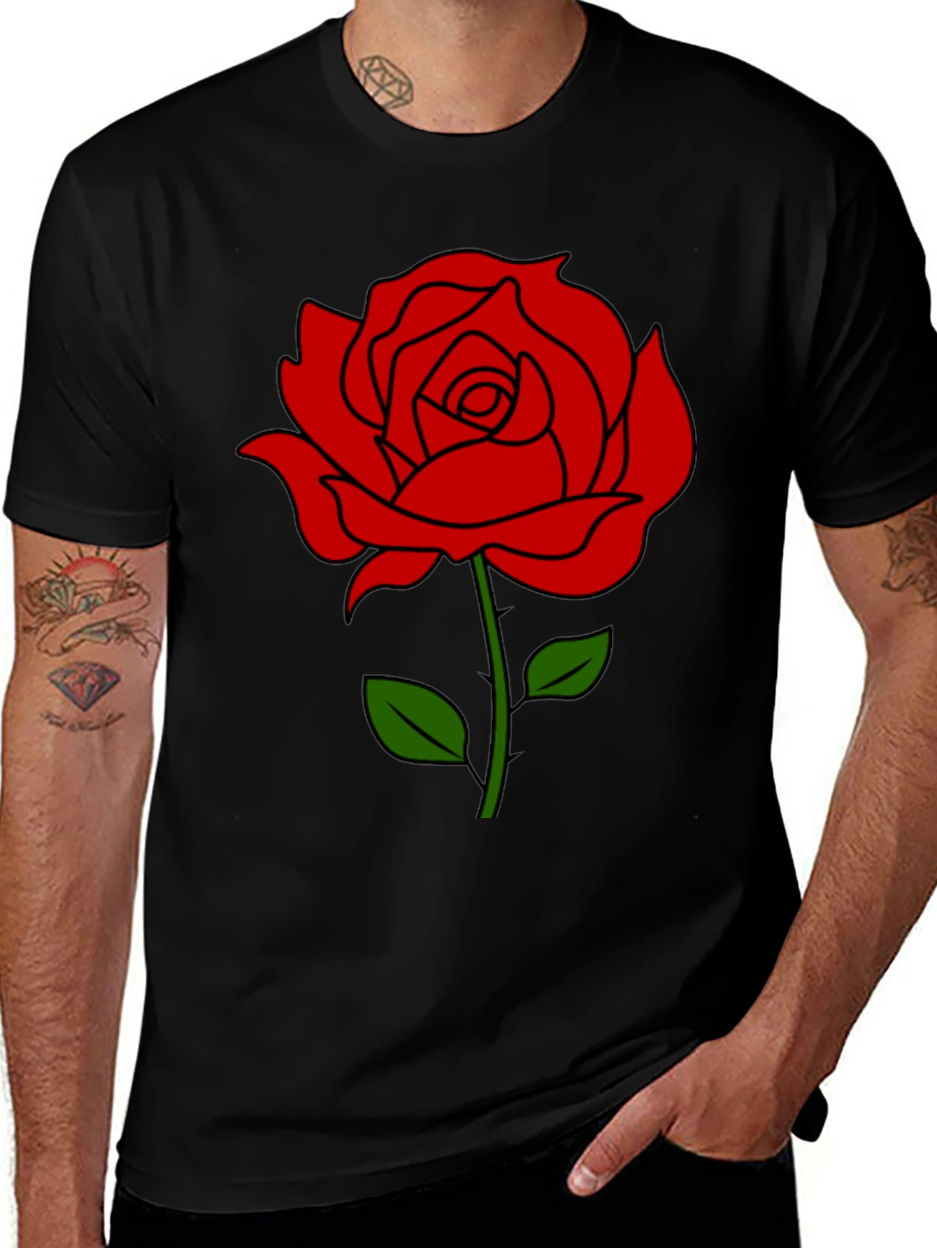 Variant 22 of Black T-Shirt with Red Rose Graphic