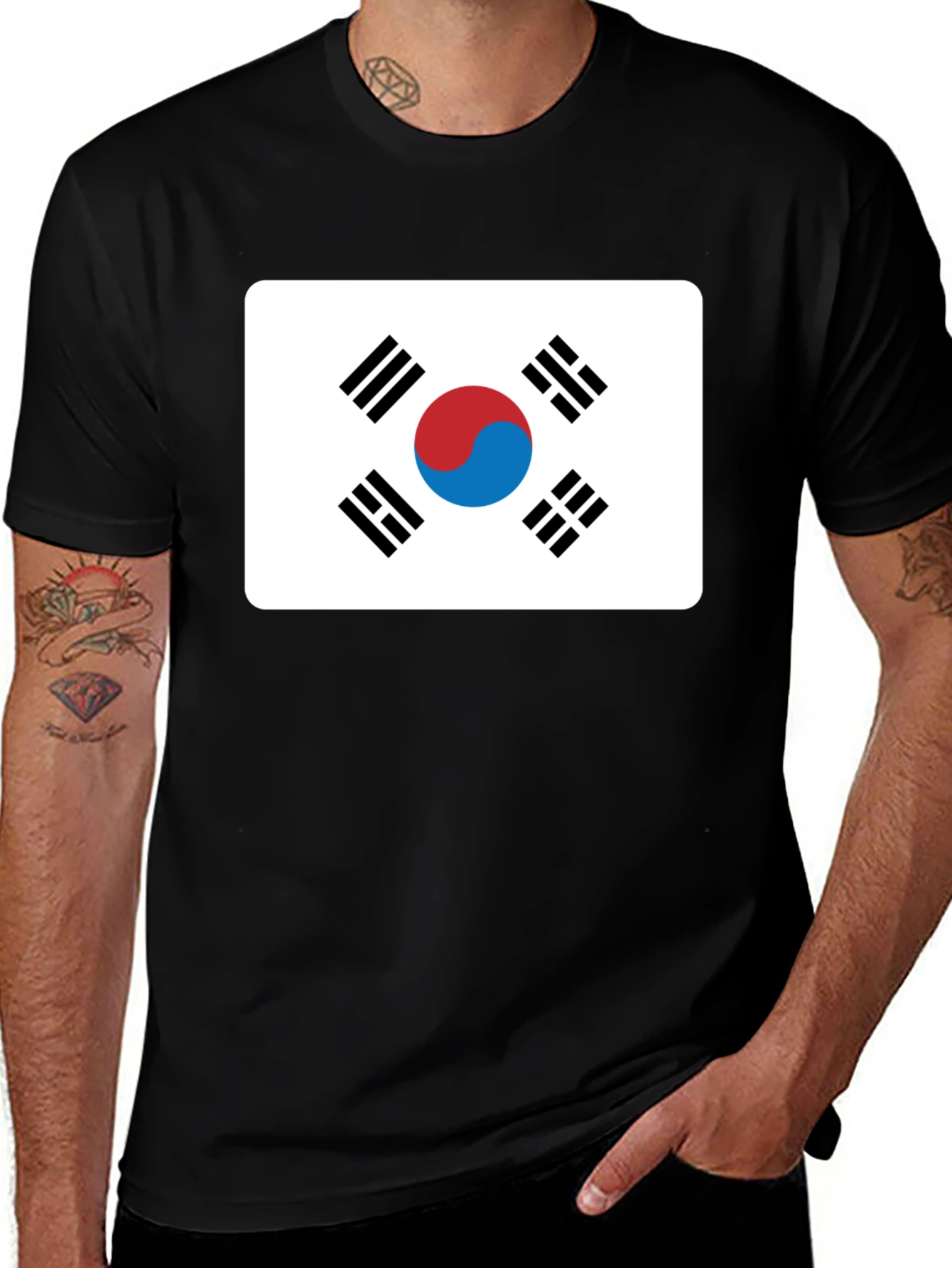 Variant 30 of Korean Flag T-Shirt - Black Crew Neck Tee