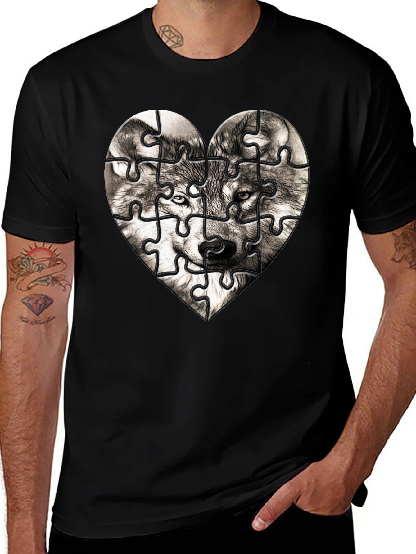 Variant 15 of Wolf Heart Puzzle T-Shirt - Black