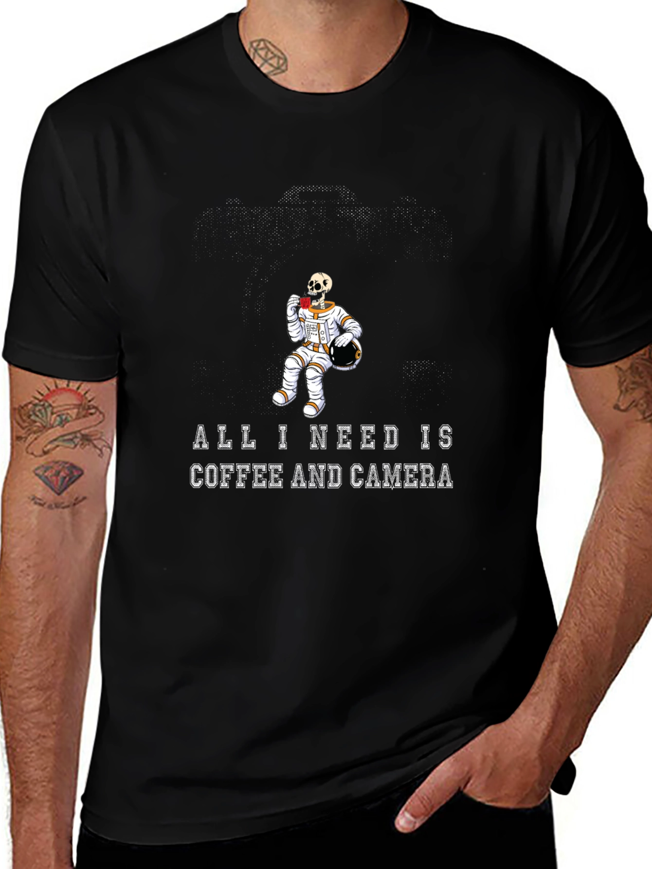 Variant 15 of Coffee & Camera Skeleton Astronaut Graphic Tee