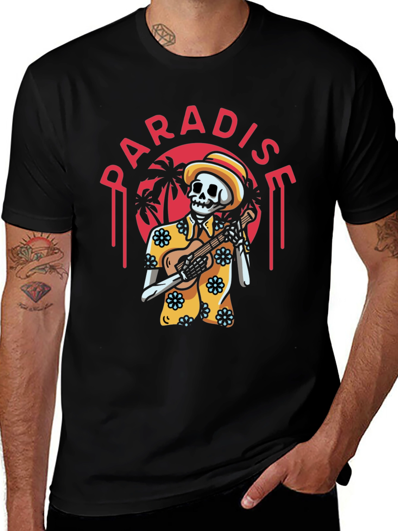 Variant 4 of Paradise Skeleton Playing Ukulele Graphic Tee