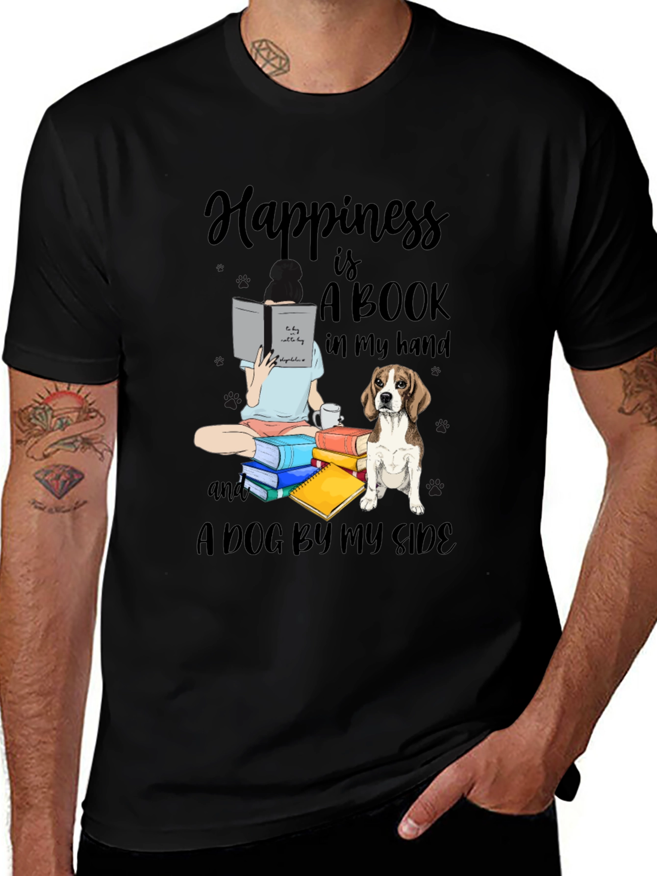 Variant 4 of Book Lover's Comfort Tee: Happiness is a Book & a Dog