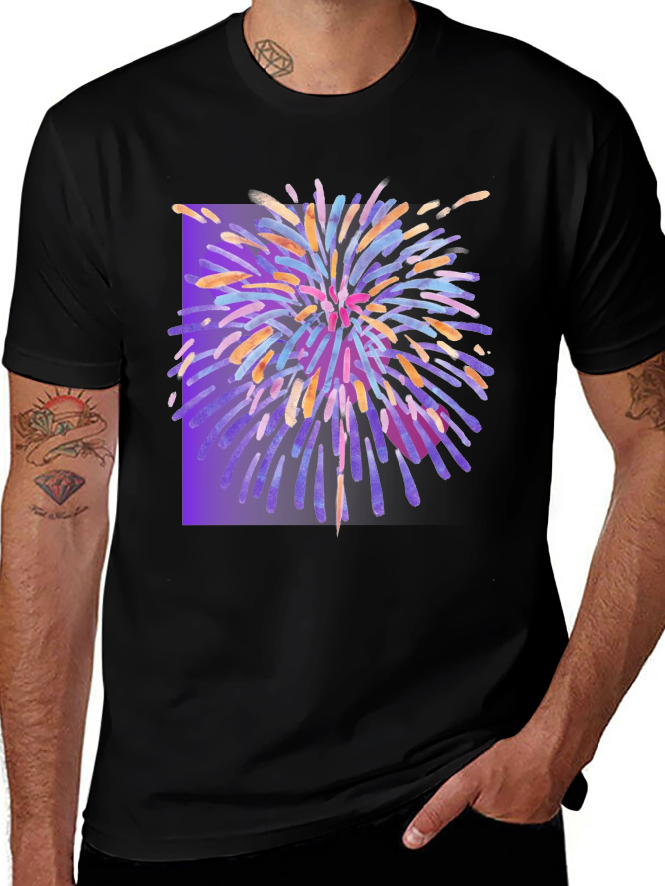 Variant 24 of Fireworks Graphic Tee - Stylish Men's Black T-Shirt