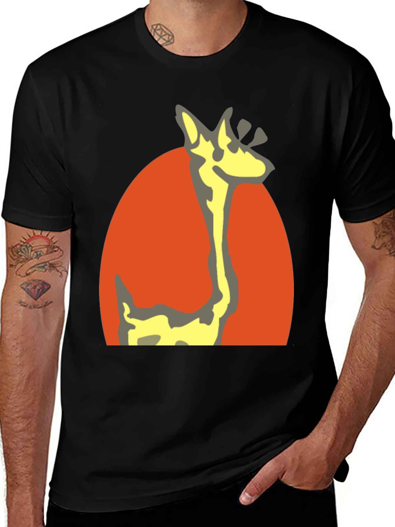 Variant 6 of Giraffe Graphic Tee - Men's Black Cotton T-Shirt
