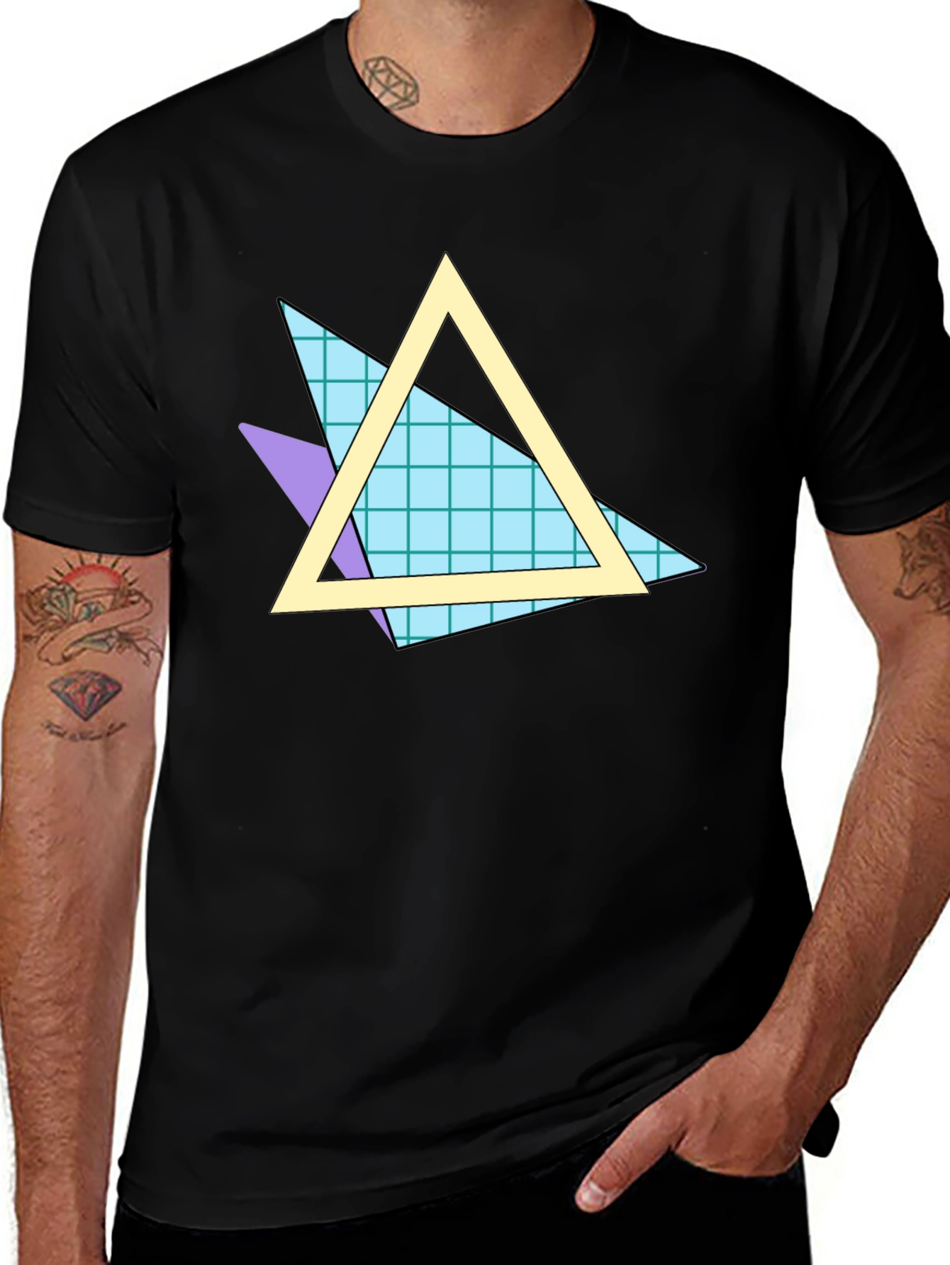 Variant 4 of Retro 80s Triangle Pattern Black T-Shirt