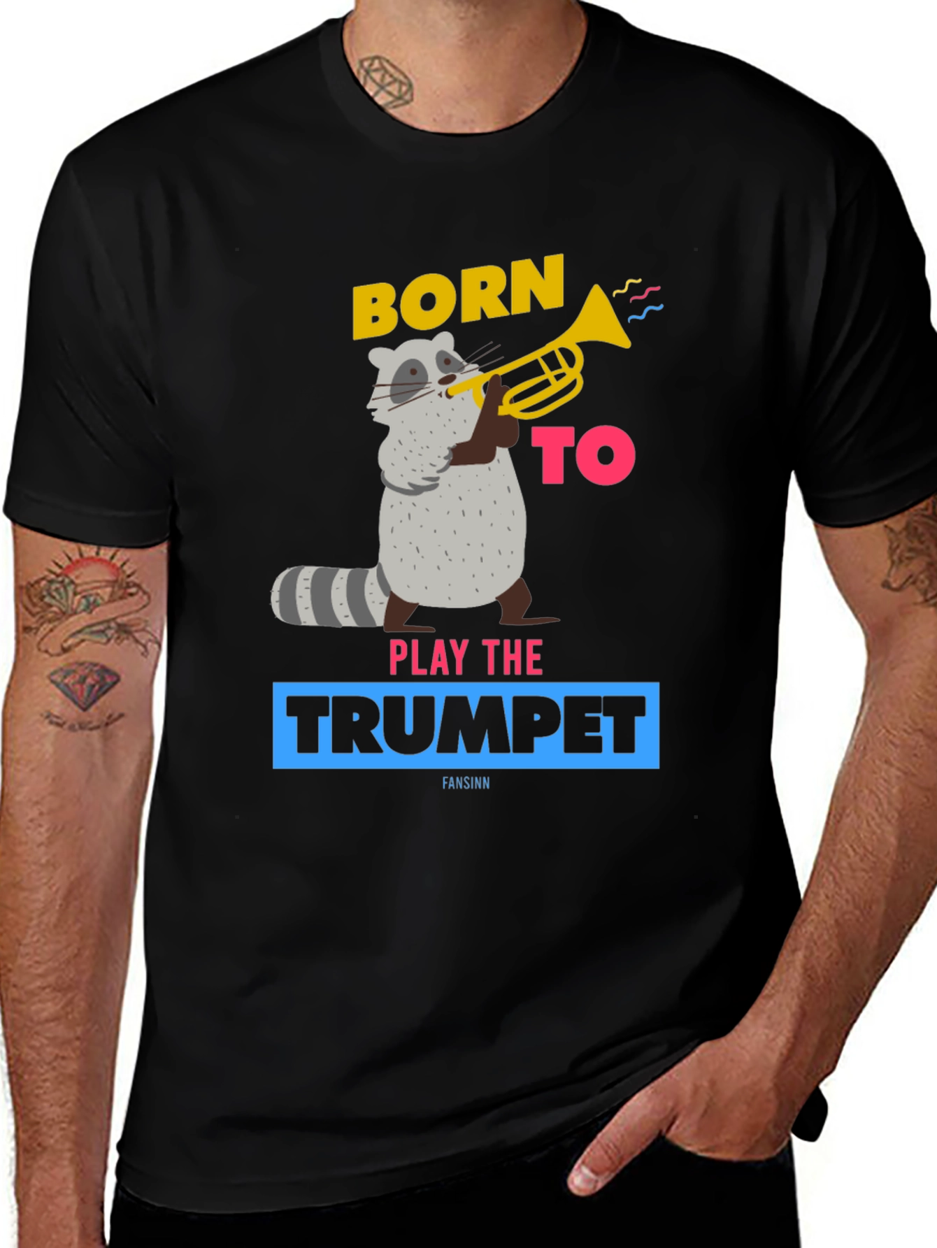 Variant 24 of Born to Play Trumpet Raccoon Graphic Tee