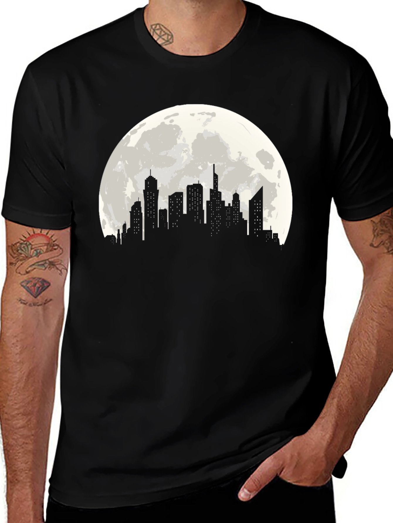 Variant 17 of Cityscape Moon Graphic Tee - Black