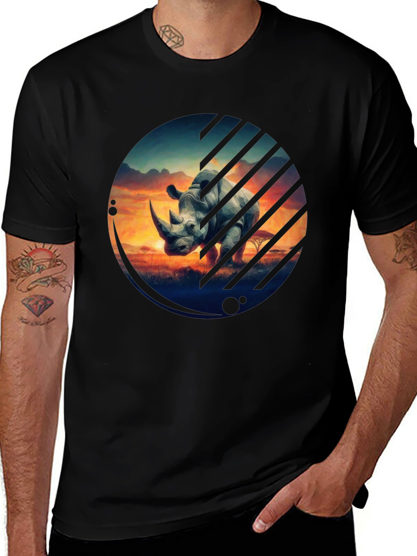 Variant 18 of Rhino Sunset Graphic T-Shirt - Black