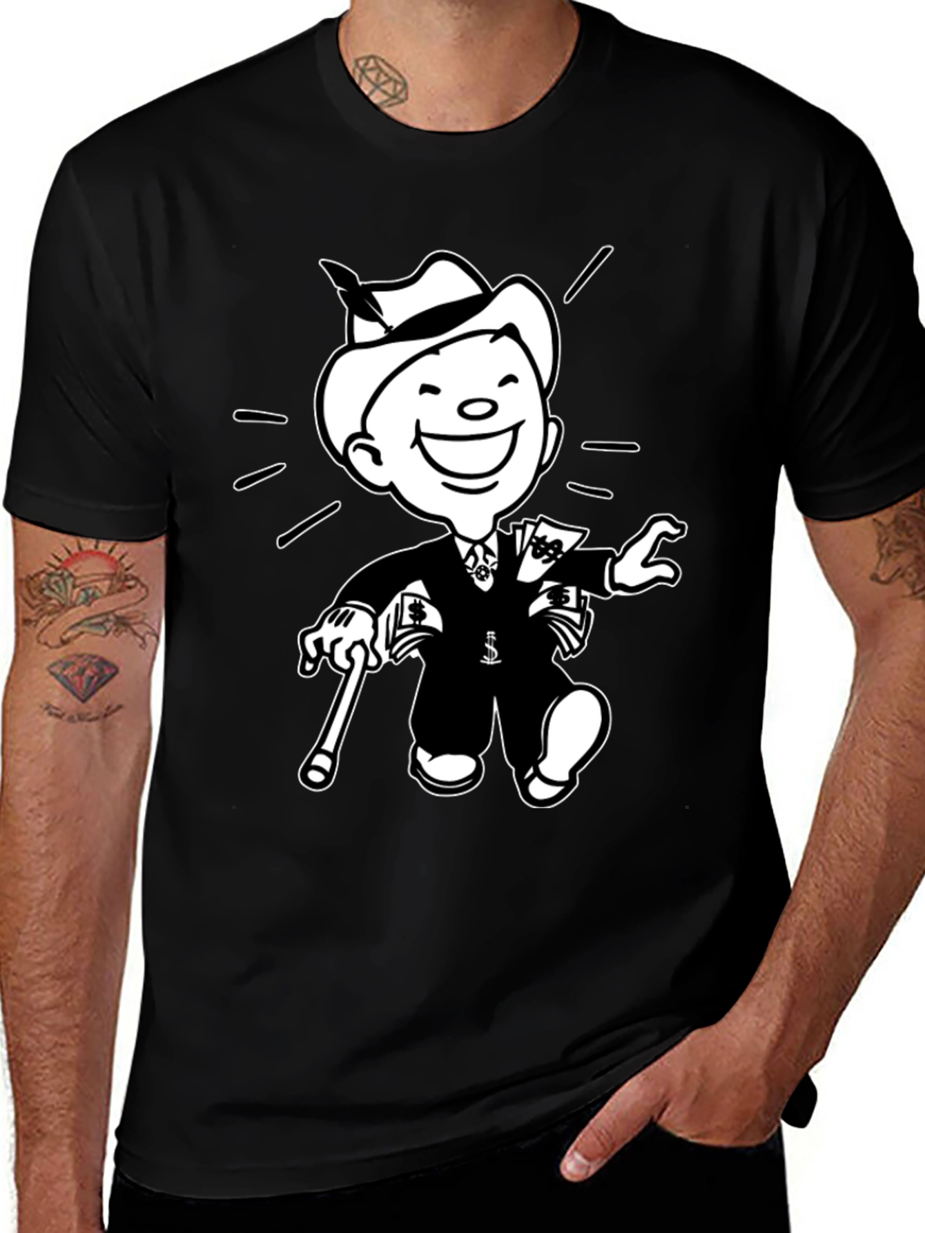 Variant 15 of Monopoly Man Graphic Black T-Shirt