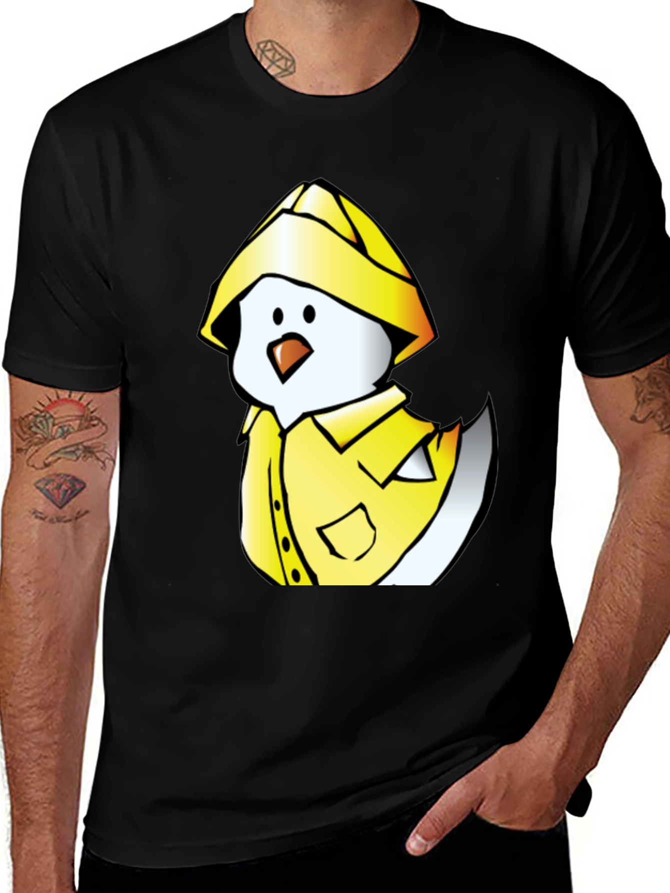 Variant 14 of Duck in Raincoat Graphic Tee - Black Cotton T-Shirt