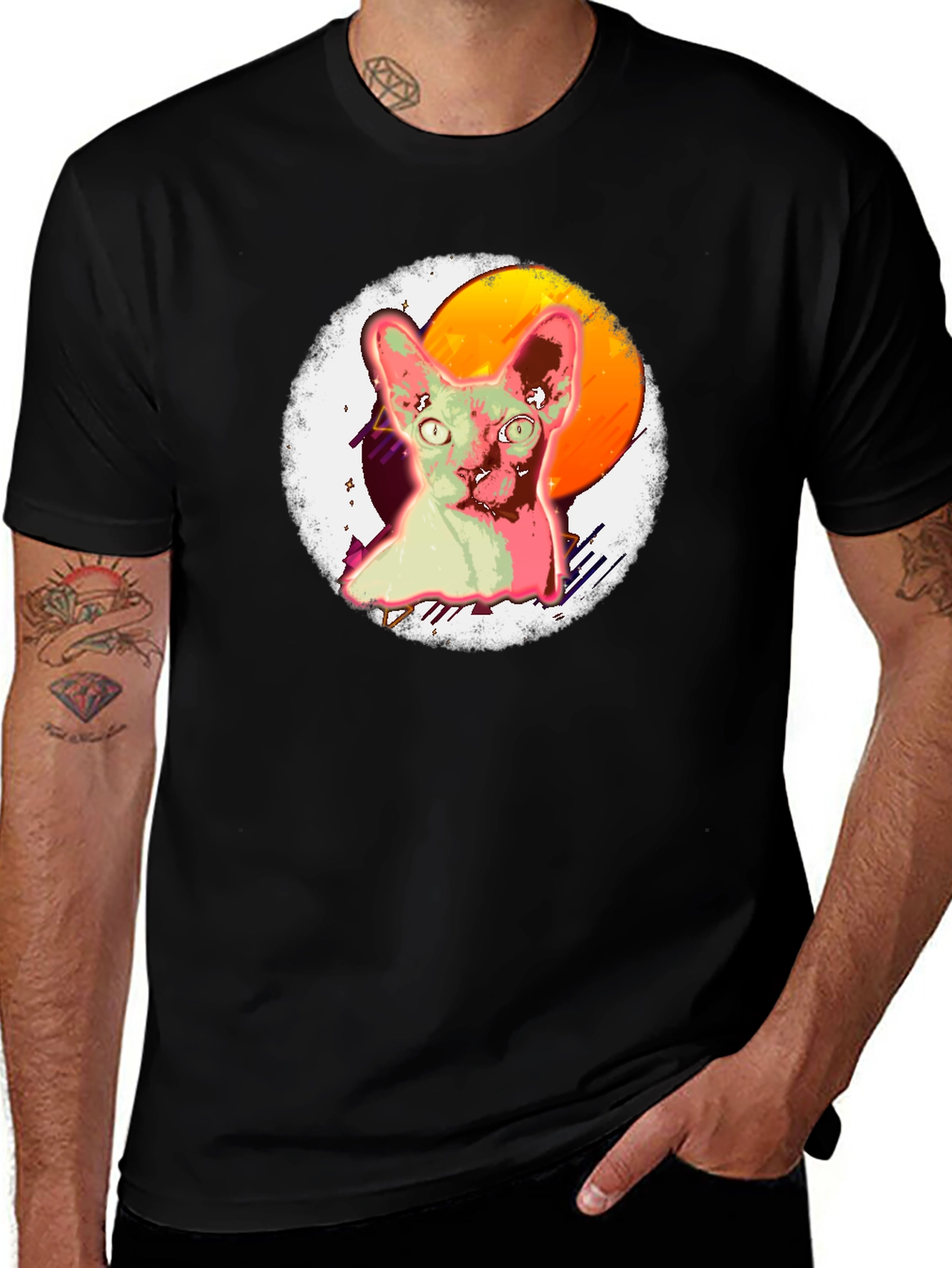 Variant 30 of Sphynx Cat Graphic T-Shirt, Black Cotton Tee
