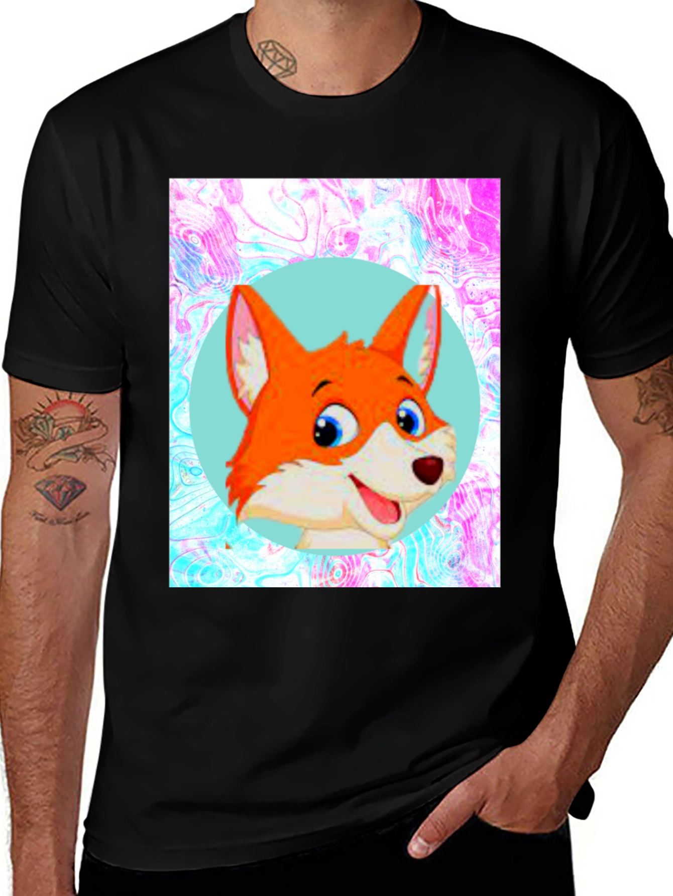 Variant 12 of Cartoon Fox Graphic Tee - Unisex Black T-Shirt