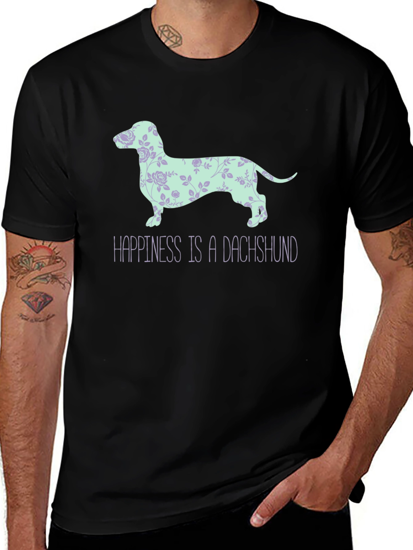 Variant 23 of Dachshund Floral Print Tee - Happiness is a Dachshund