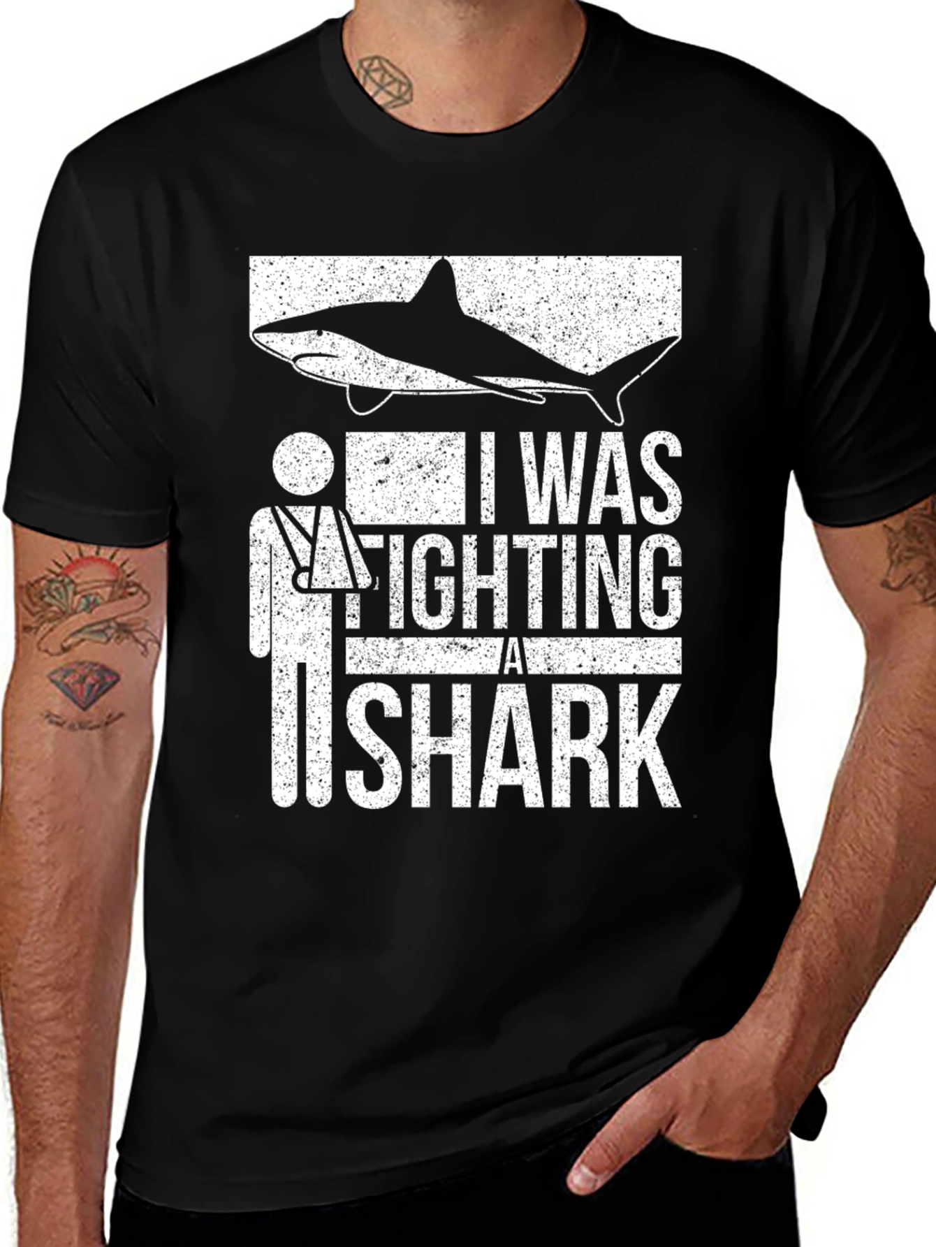 Black I Was Fighting A Shark T-Shirt main image