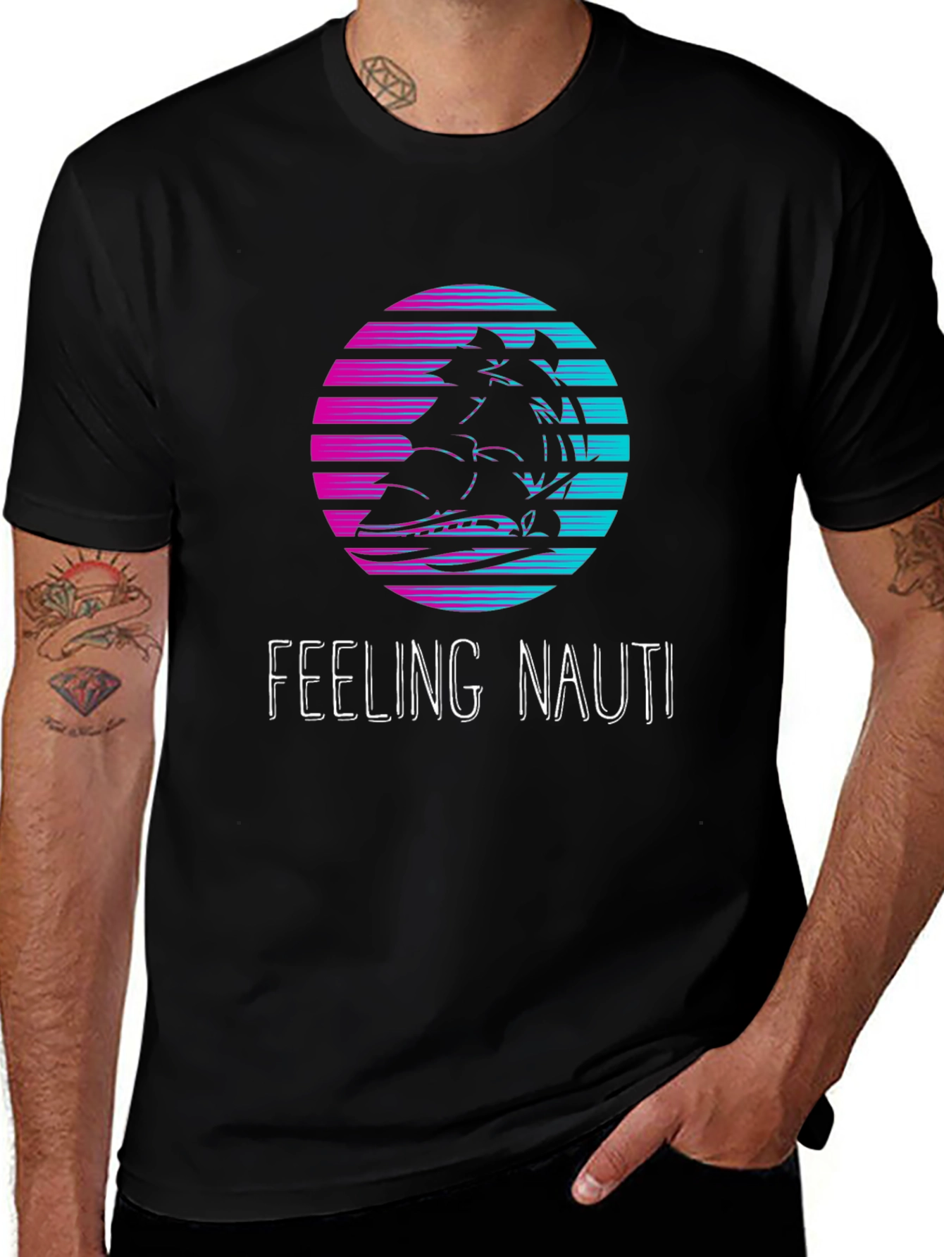 Variant 14 of Feeling Nauti T-Shirt: Retro Sunset Ship Design