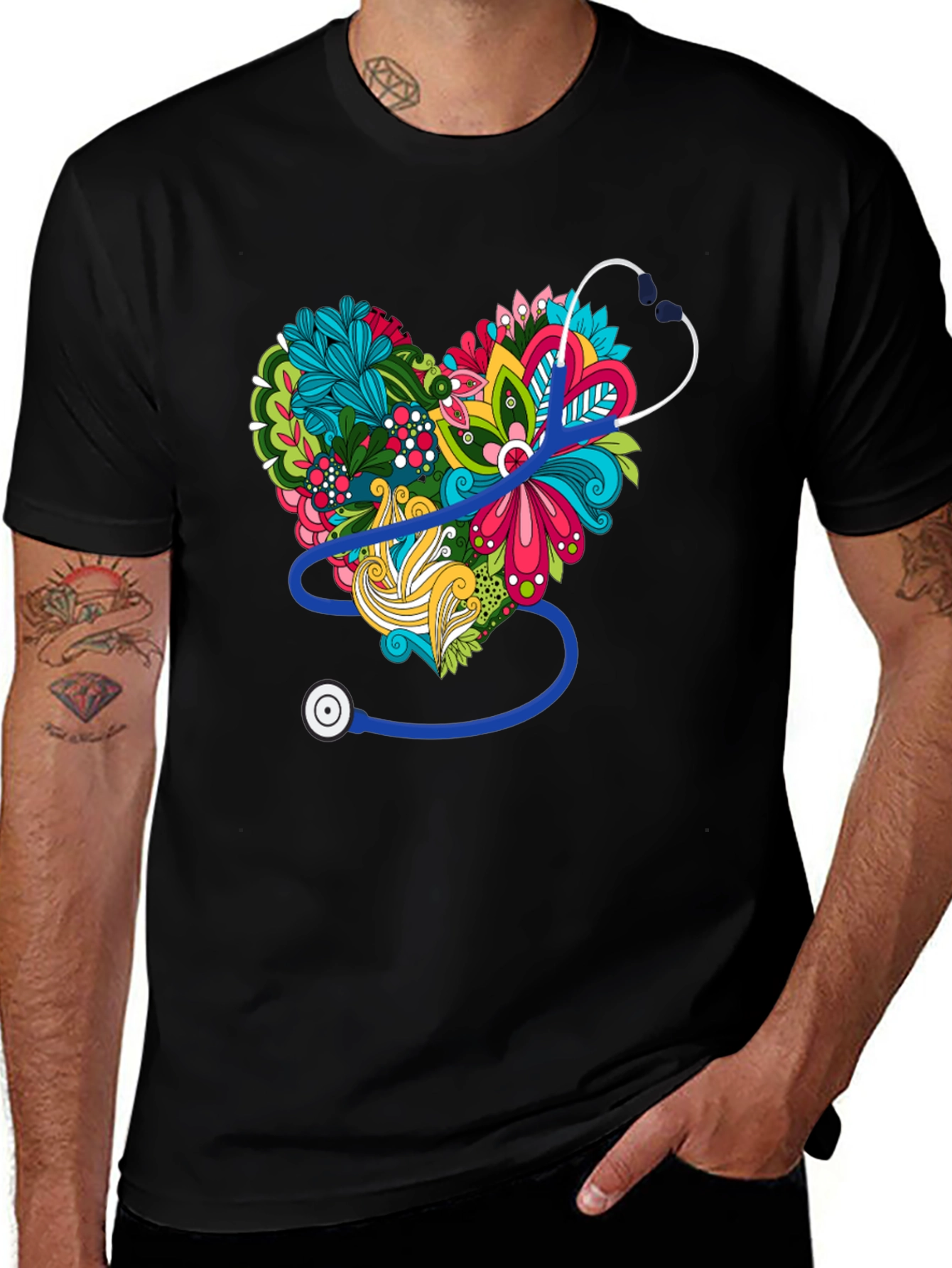 Variant 26 of Heart Floral Stethoscope Graphic T-Shirt