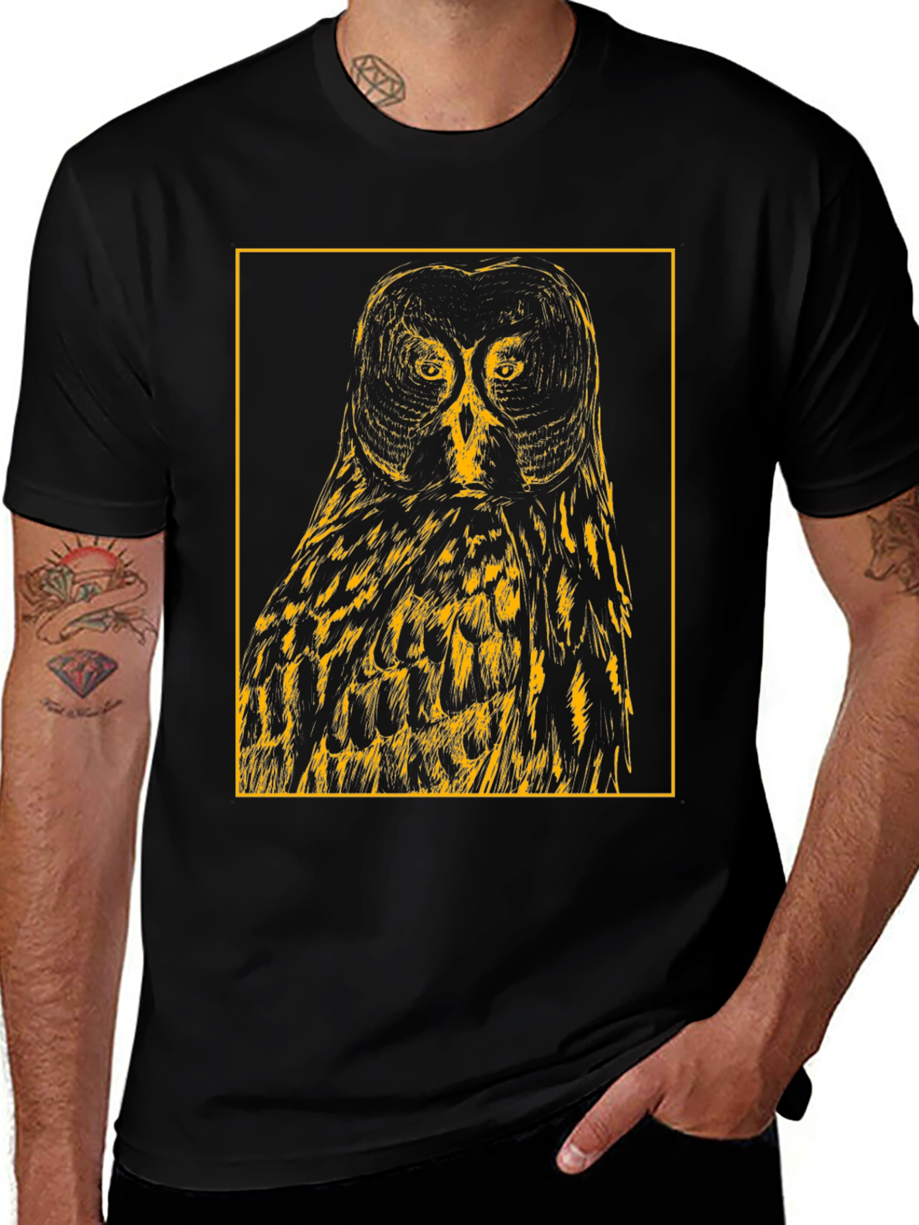 Variant 30 of Owl Graphic Tee - Men's Black Cotton T-Shirt