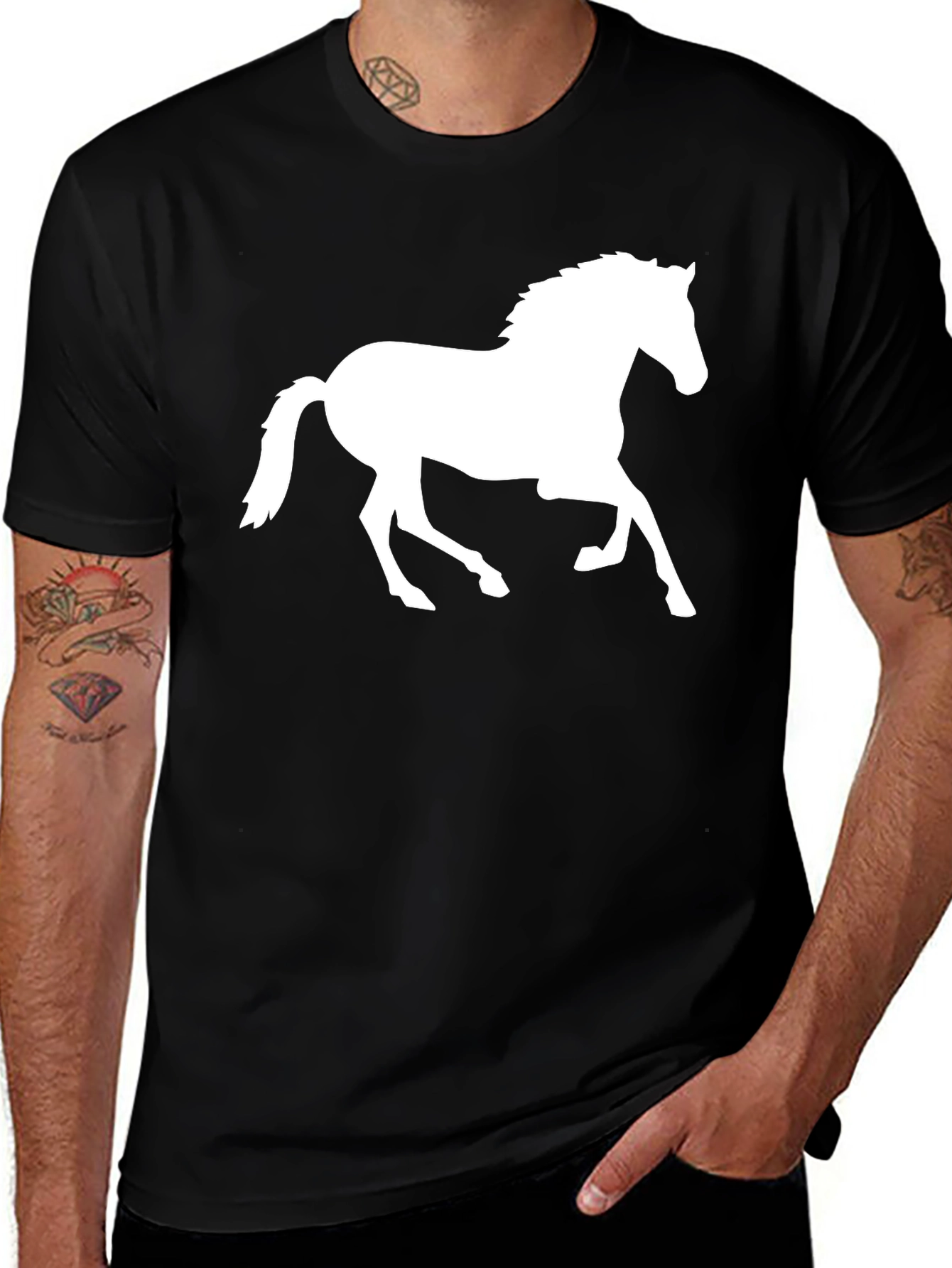 Variant 4 of Black T-Shirt with White Horse Graphic