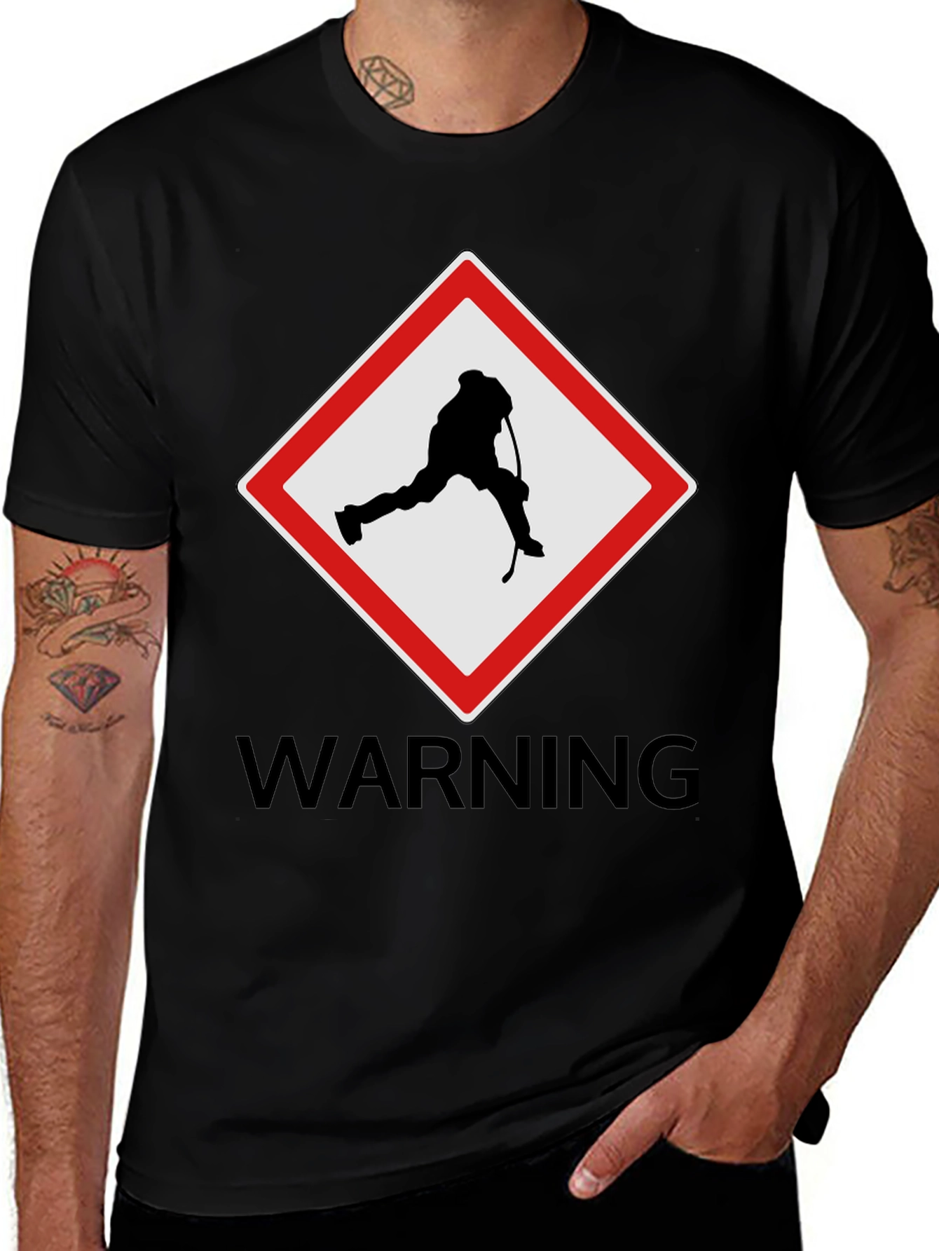 Variant 14 of Hockey Warning Graphic Tee - Black