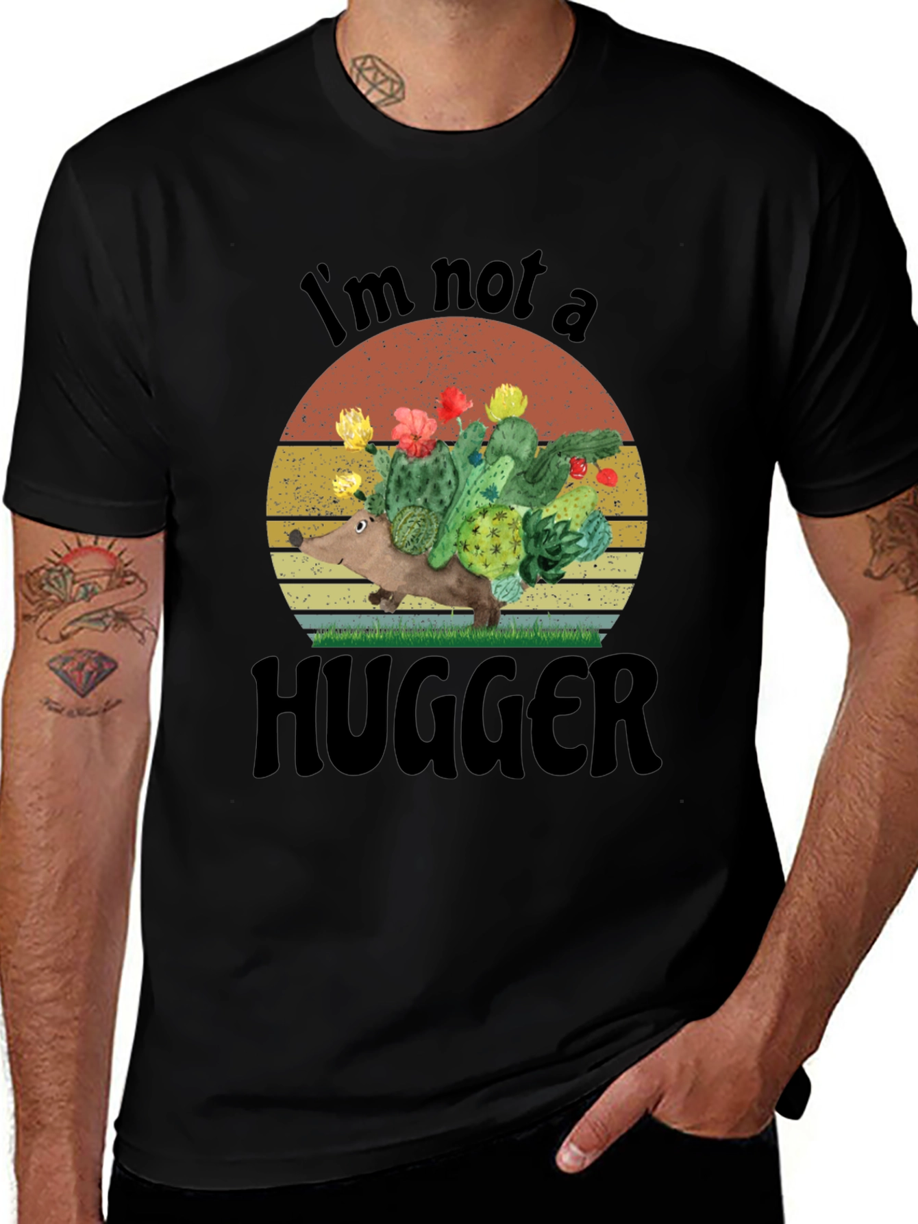 I'm Not A Hugger Cactus Hedgehog Graphic T-Shirt