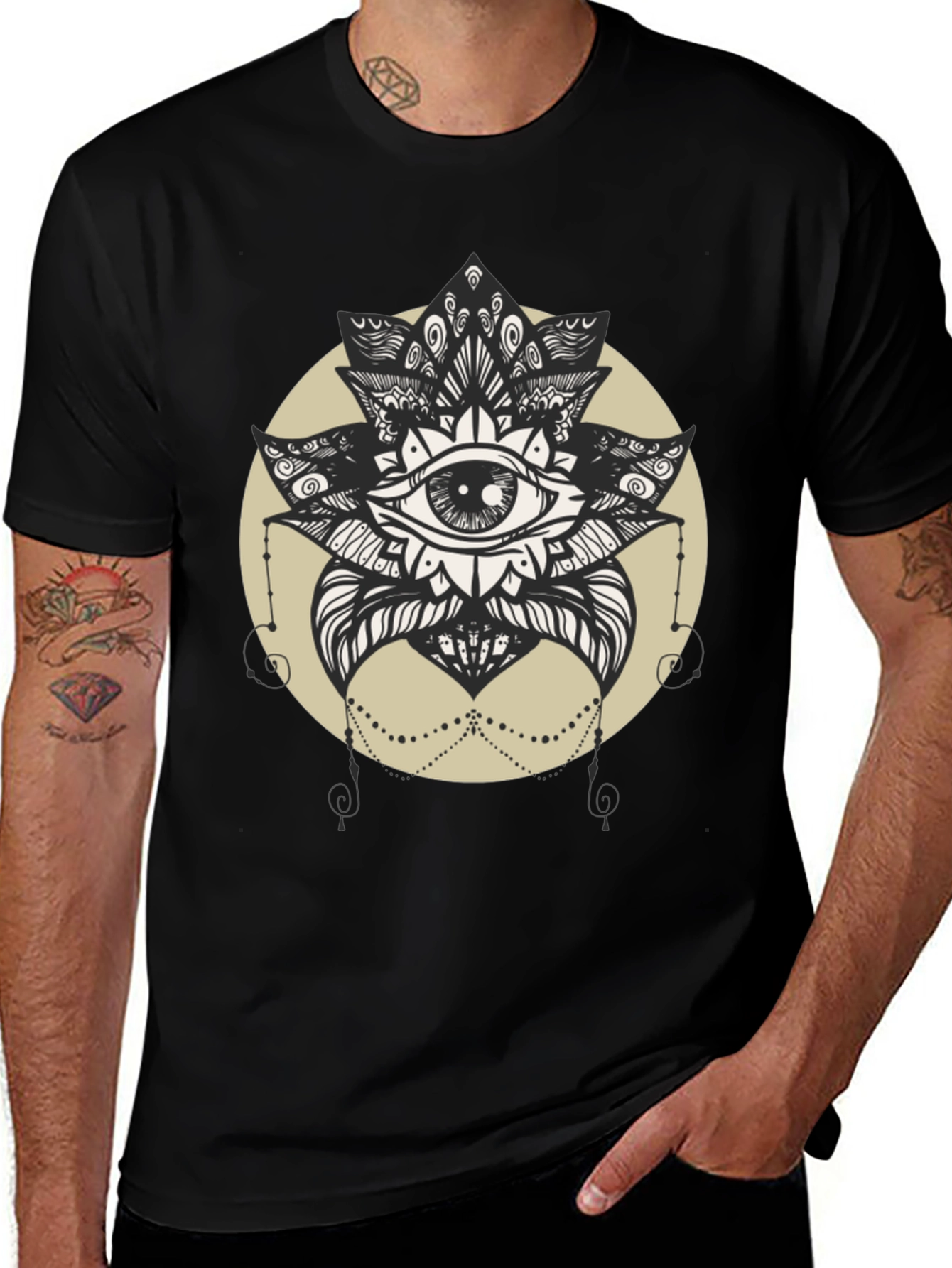 Variant 7 of Eye Mandala Graphic Tee - Black Cotton T-Shirt