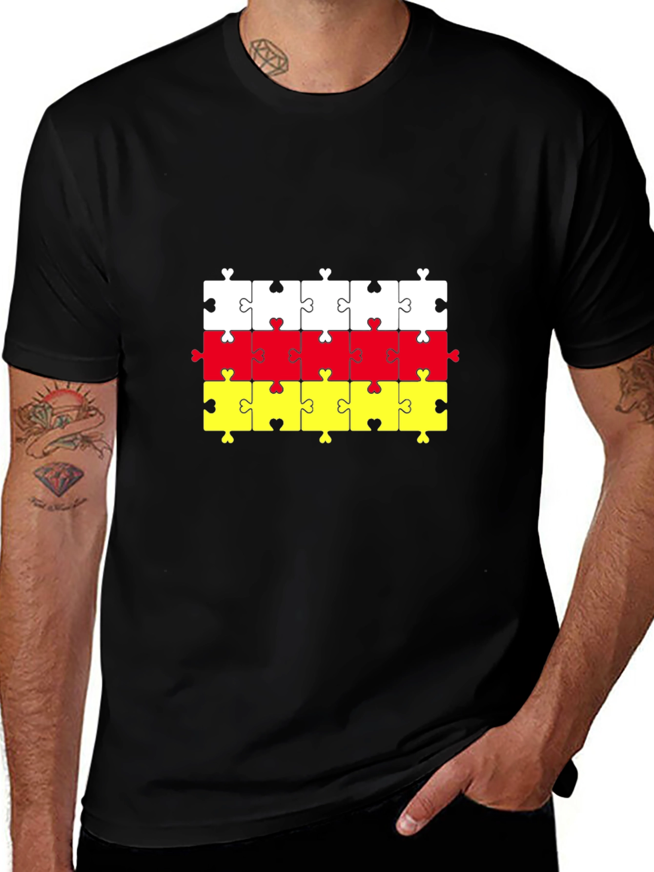 Variant 19 of Ossetian Flag Puzzle Piece Black T-Shirt