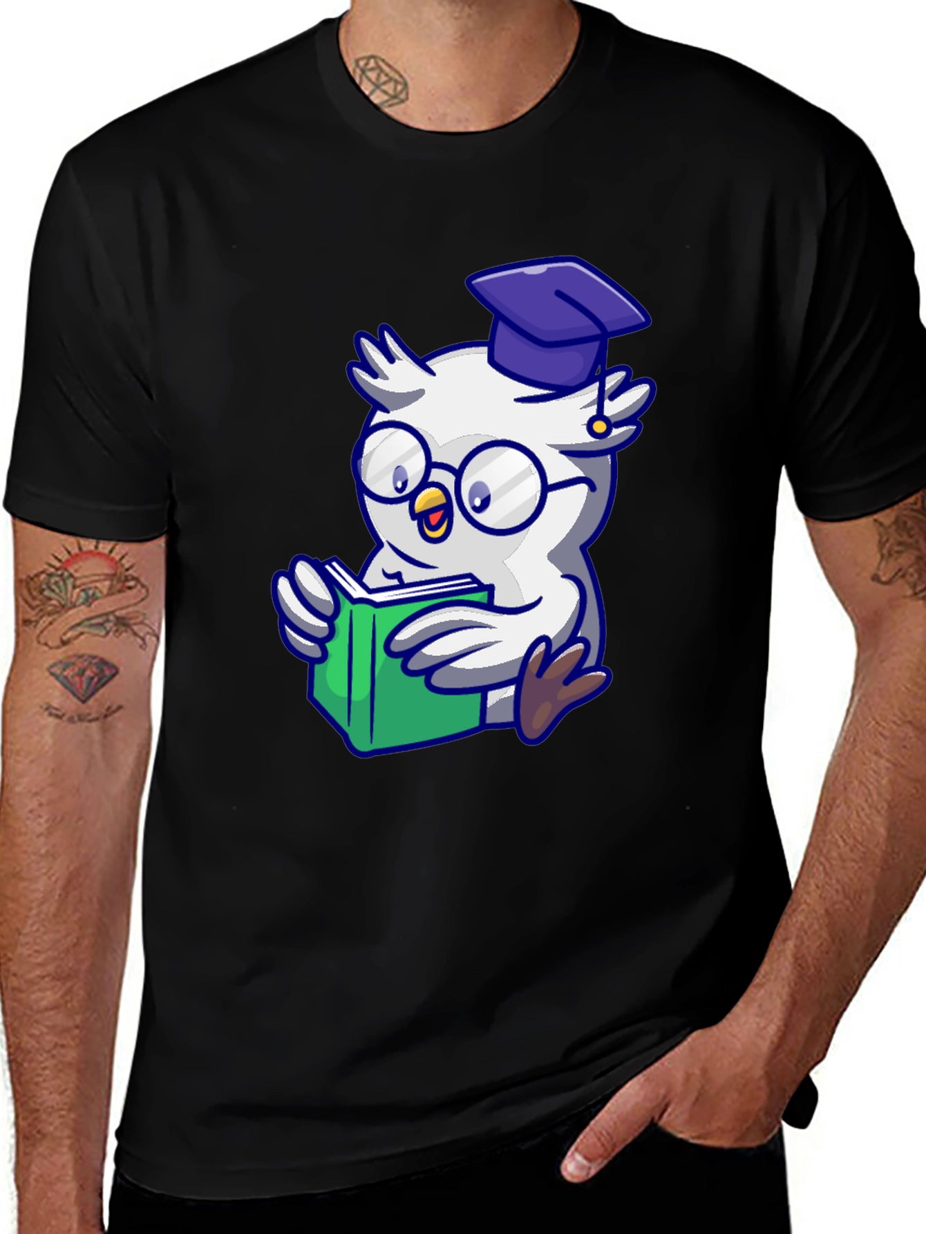 Variant 5 of Smart Owl T-Shirt - Bookworm Design
