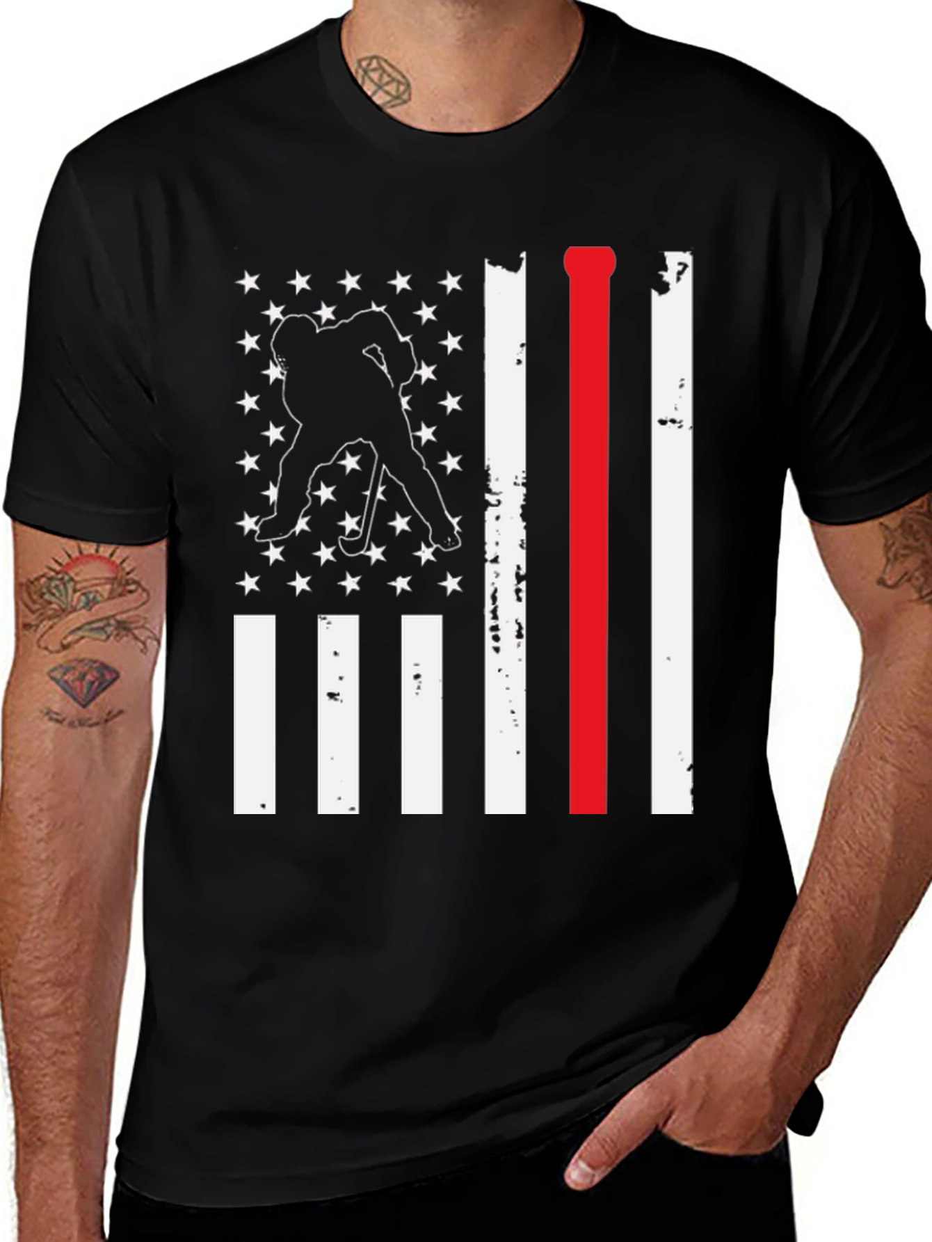 Variant 16 of Hockey American Flag Graphic Tee