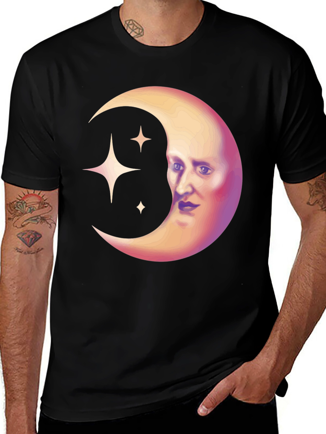 Variant 7 of Celestial Moon Face Graphic Tee - Unique Design