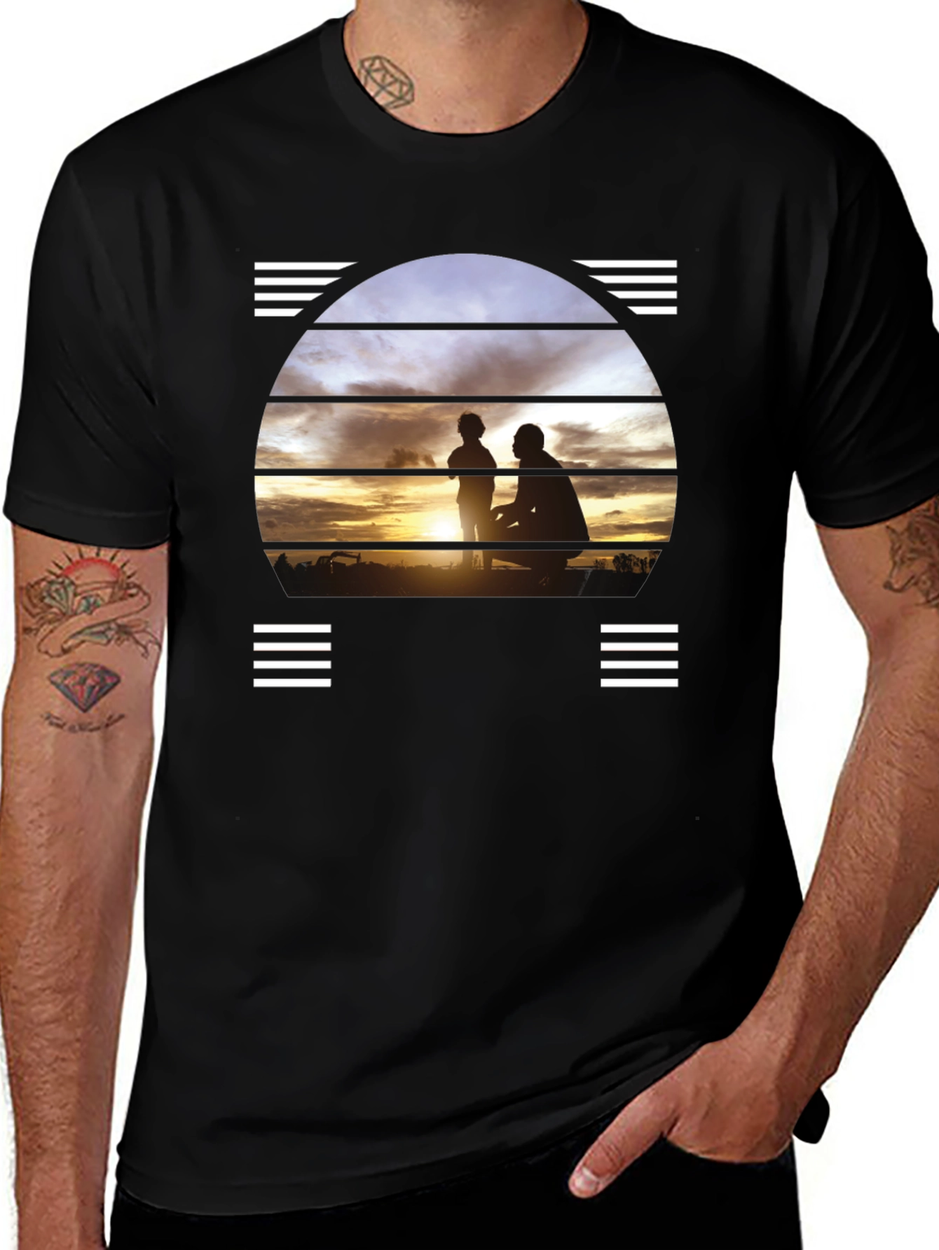 Variant 20 of Sunset Father & Child Silhouette Black T-Shirt