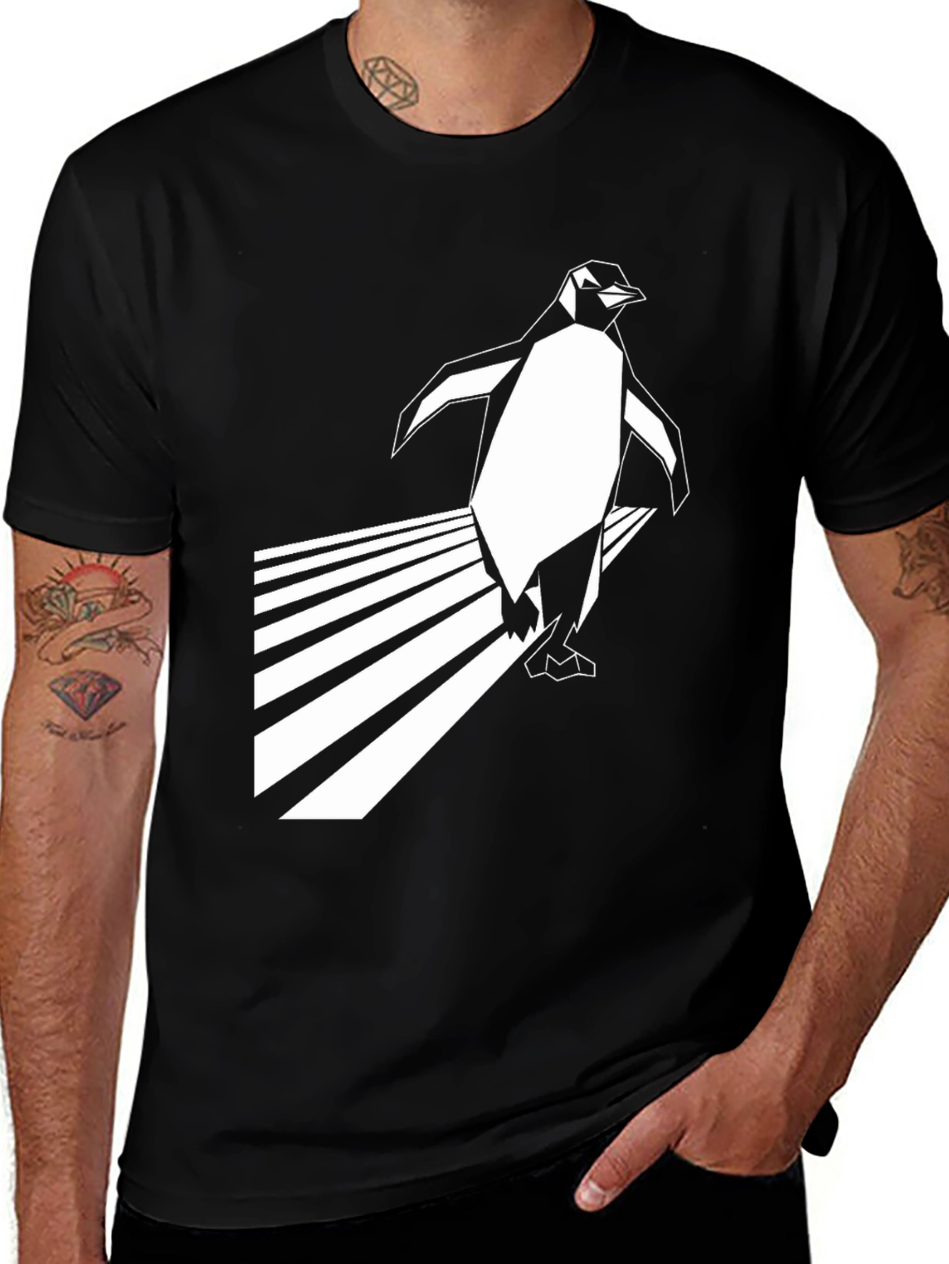Variant 30 of Geometric Penguin Black T-Shirt