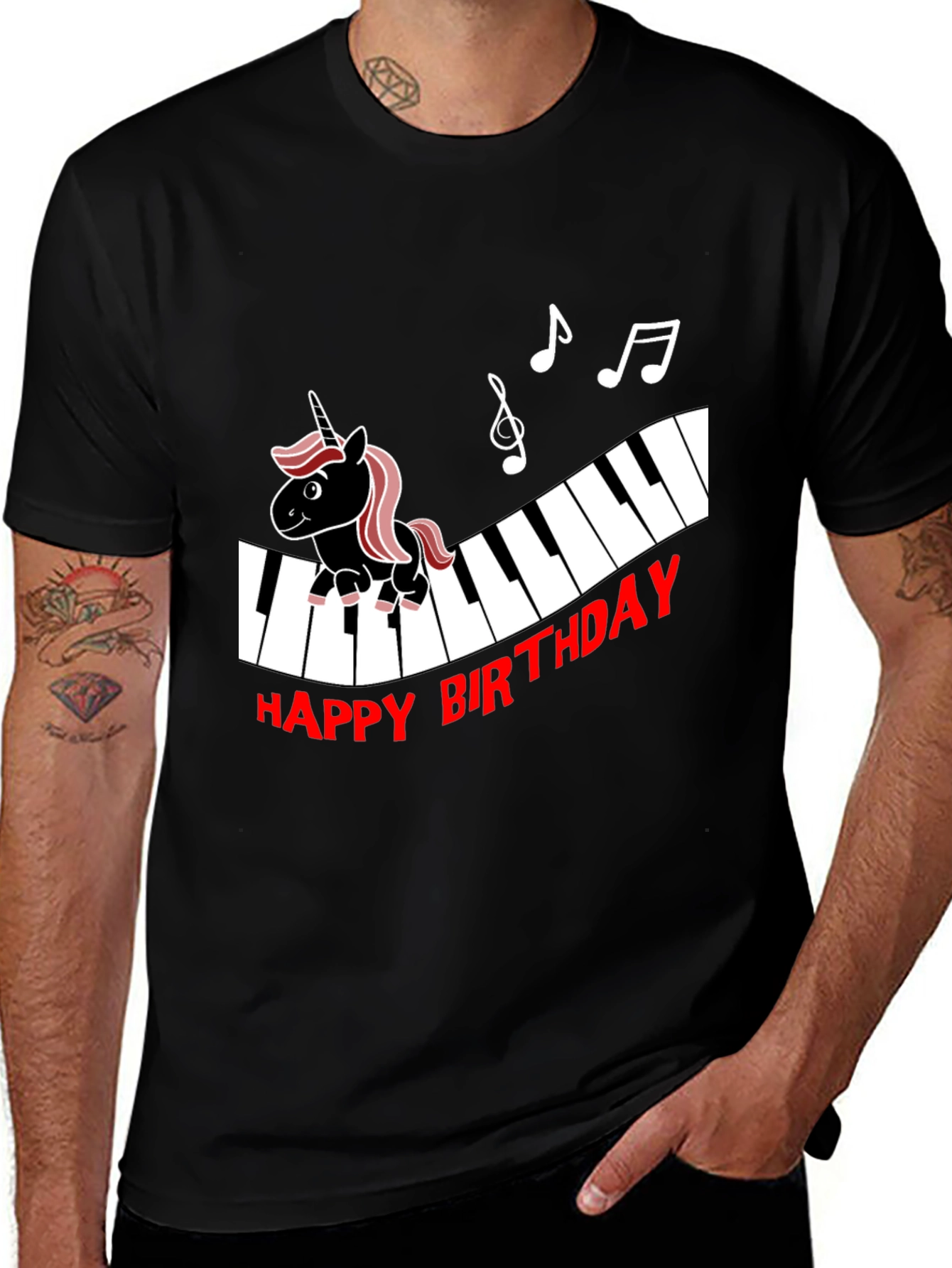 Variant 15 of Unicorn Piano Happy Birthday Graphic Tee
