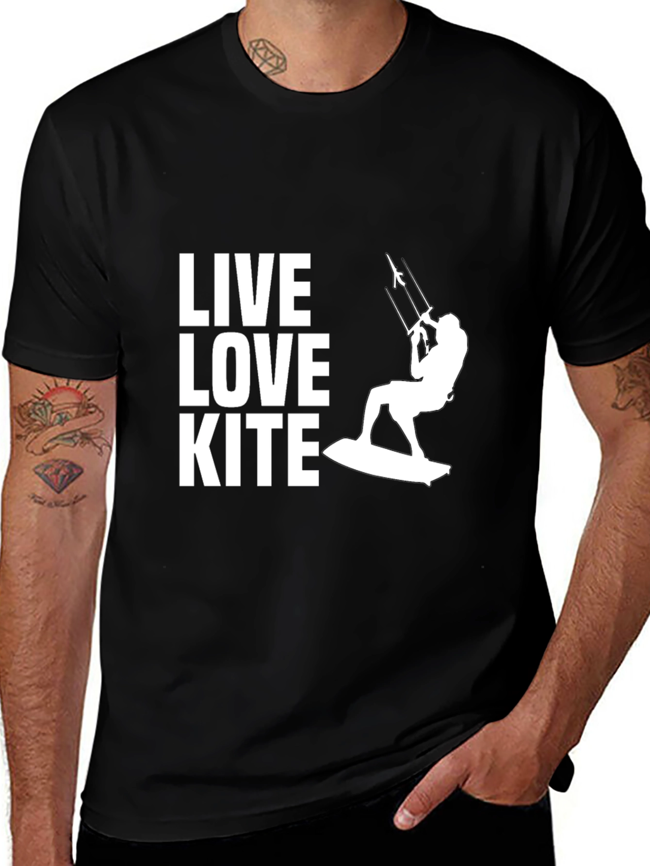Variant 17 of Live Love Kite - Black Graphic Tee for Kitesurfing Lovers