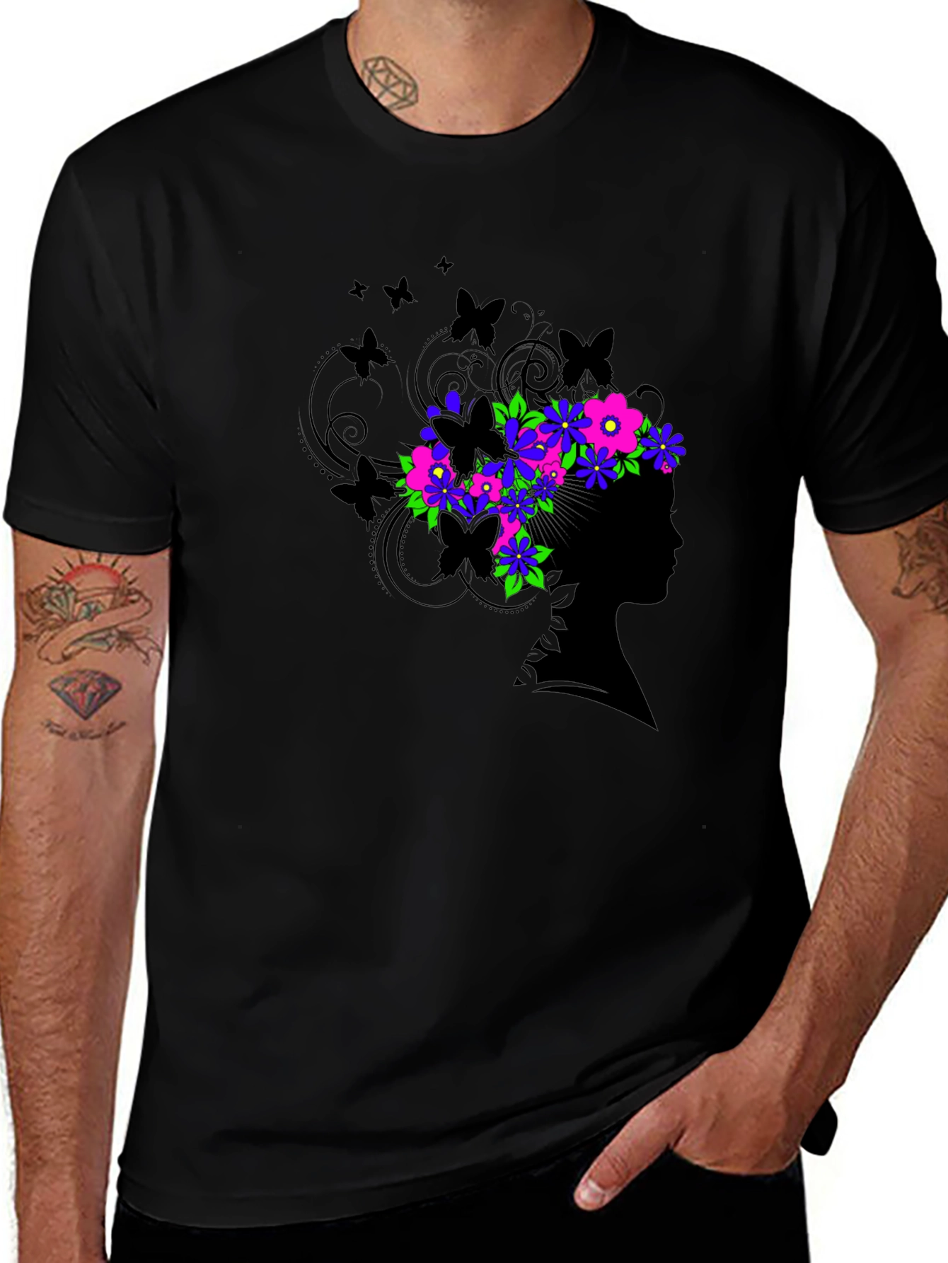 Floral Silhouette Graphic Tee - Black