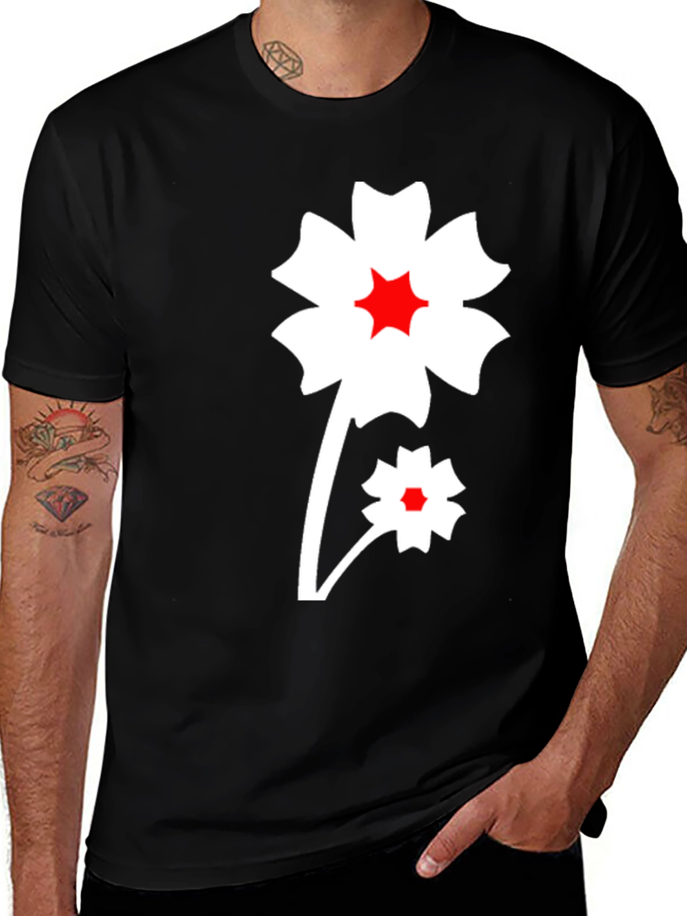 Variant 22 of Men's Black Flower Graphic T-Shirt
