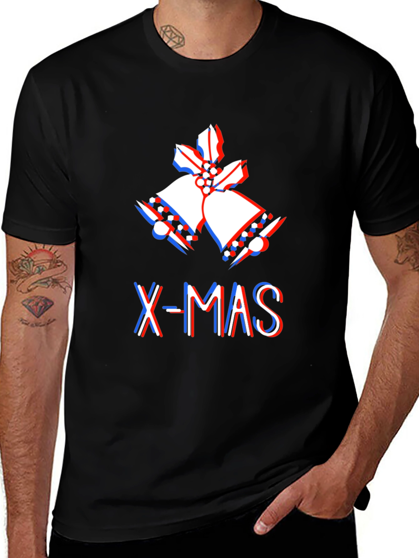 Variant 29 of X-MAS Bell 3D Effect Graphic Black T-Shirt