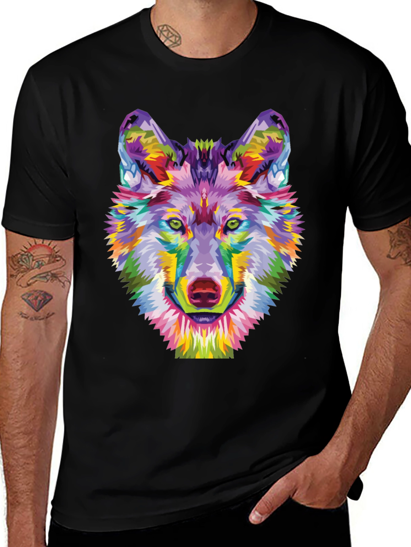 Variant 30 of Colorful Wolf Graphic Tee - Unique Art Shirt
