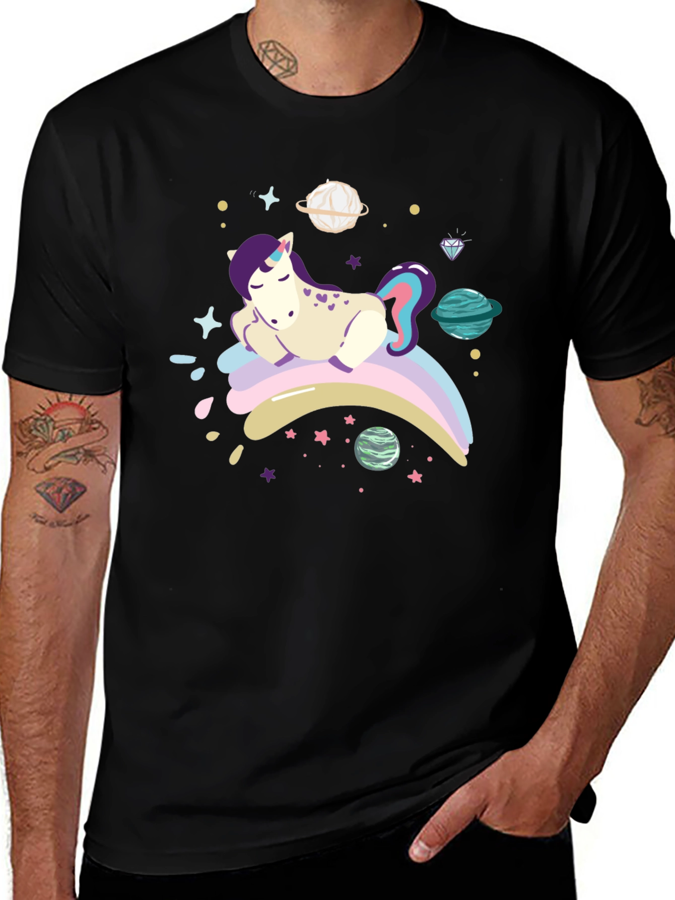 Variant 26 of Cute Unicorn Galaxy T-Shirt - Black