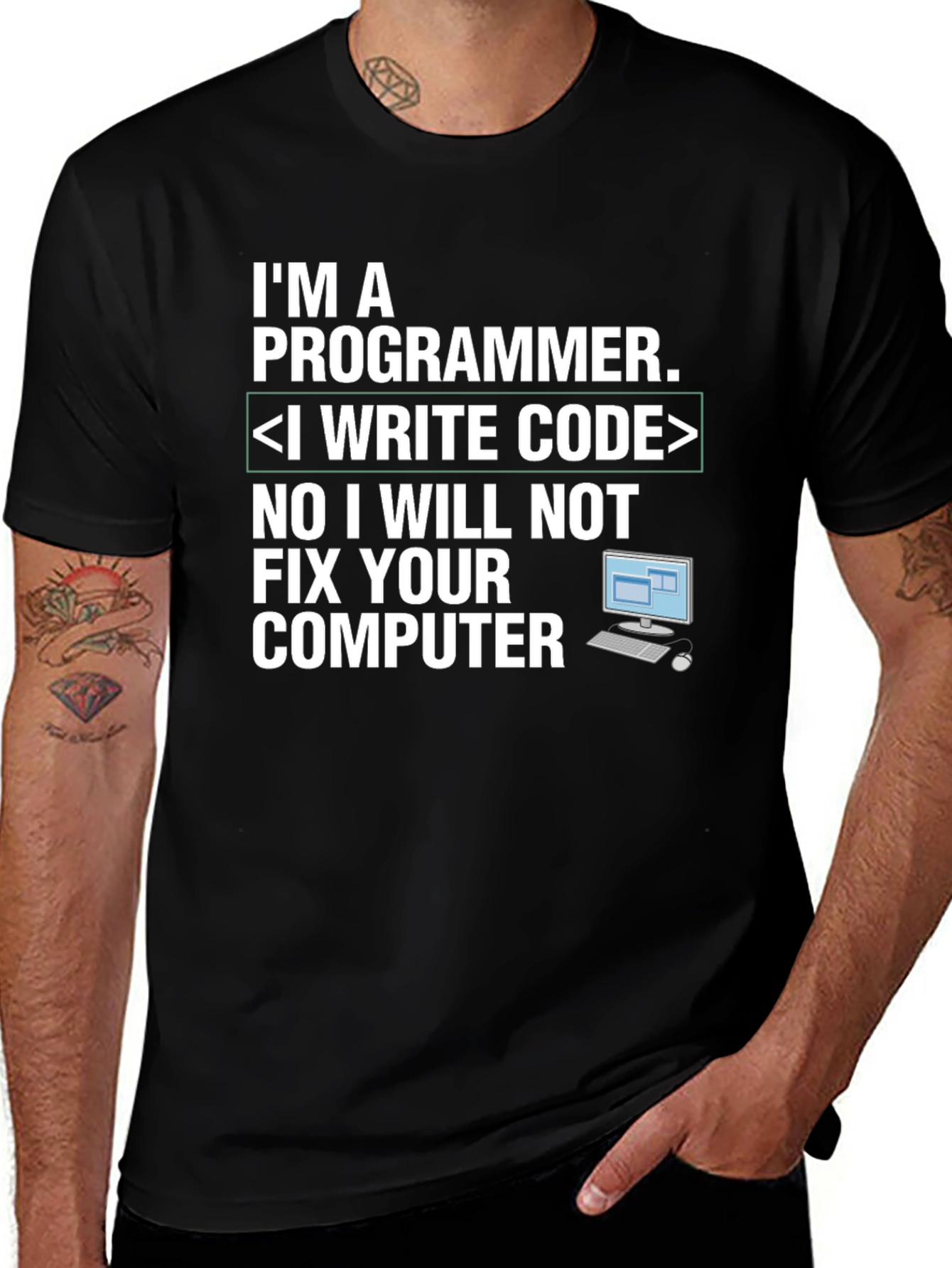 Variant 9 of Programmer T-Shirt - I Write Code, Fix Your Own Computer!