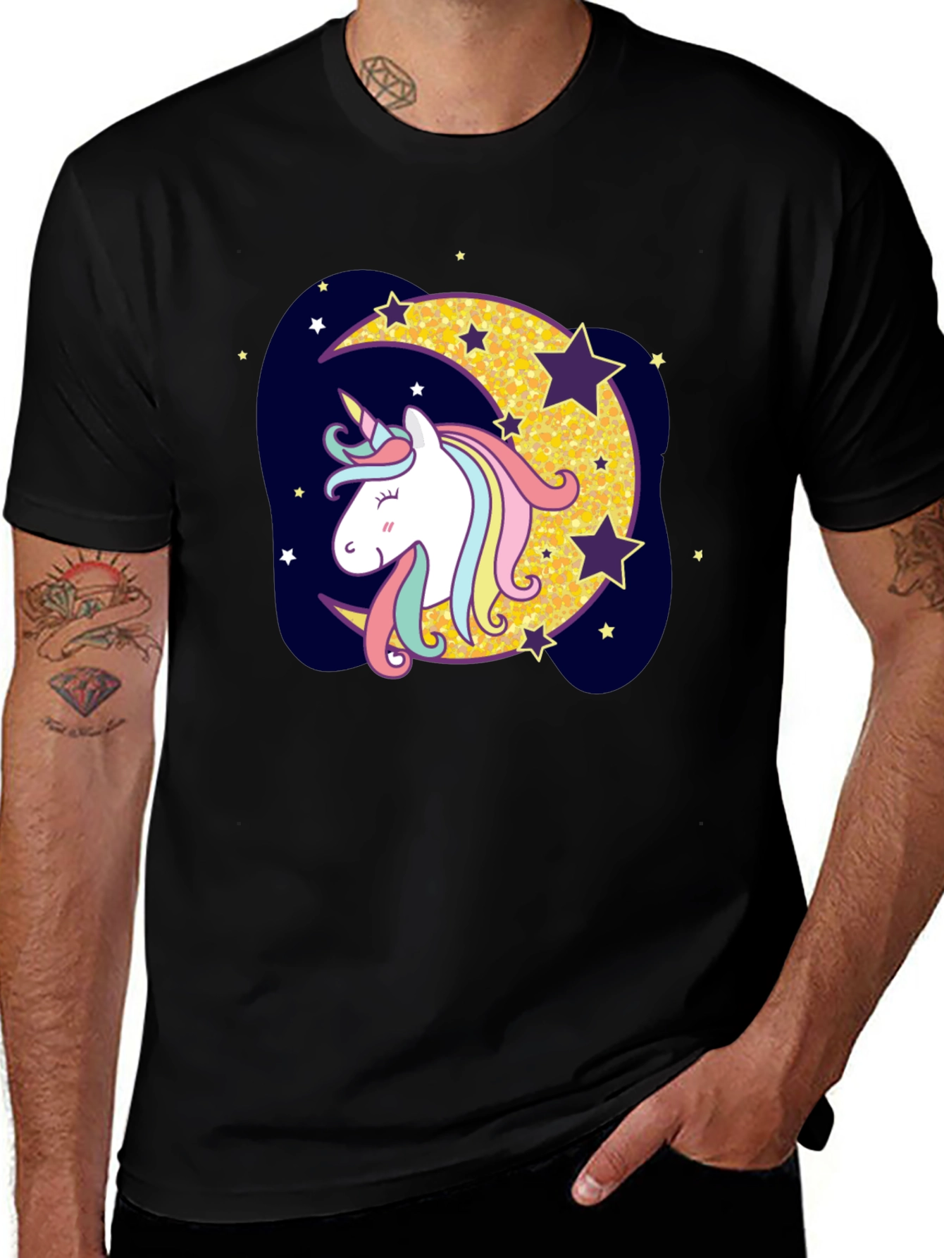 Variant 7 of Unicorn Moon Graphic Tee - Stylish Black T-Shirt