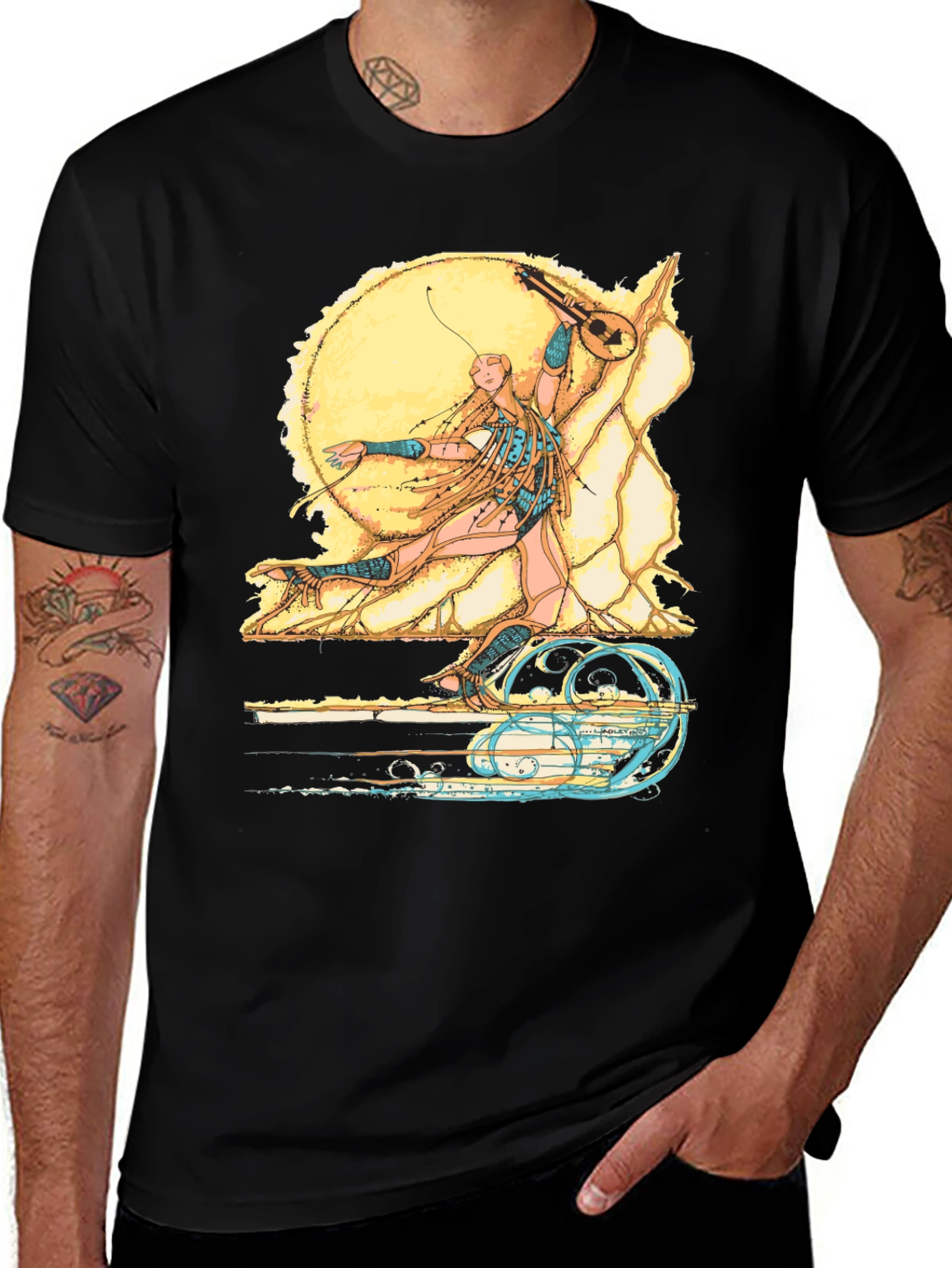 Variant 22 of Fantasy Art T-Shirt - Bard Playing Instrument